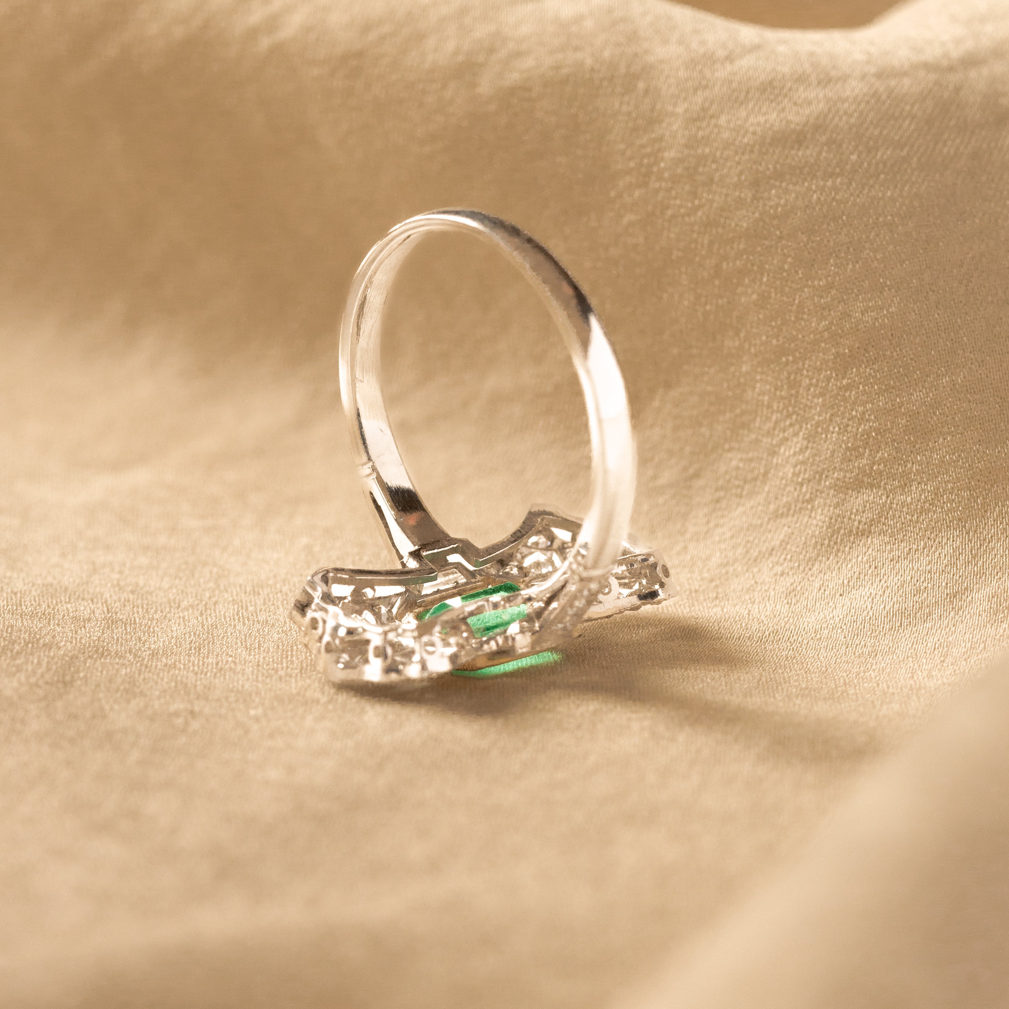 Art Deco Inspired 0.75 Carat Natural Emerald Diamond Ring - Queen May