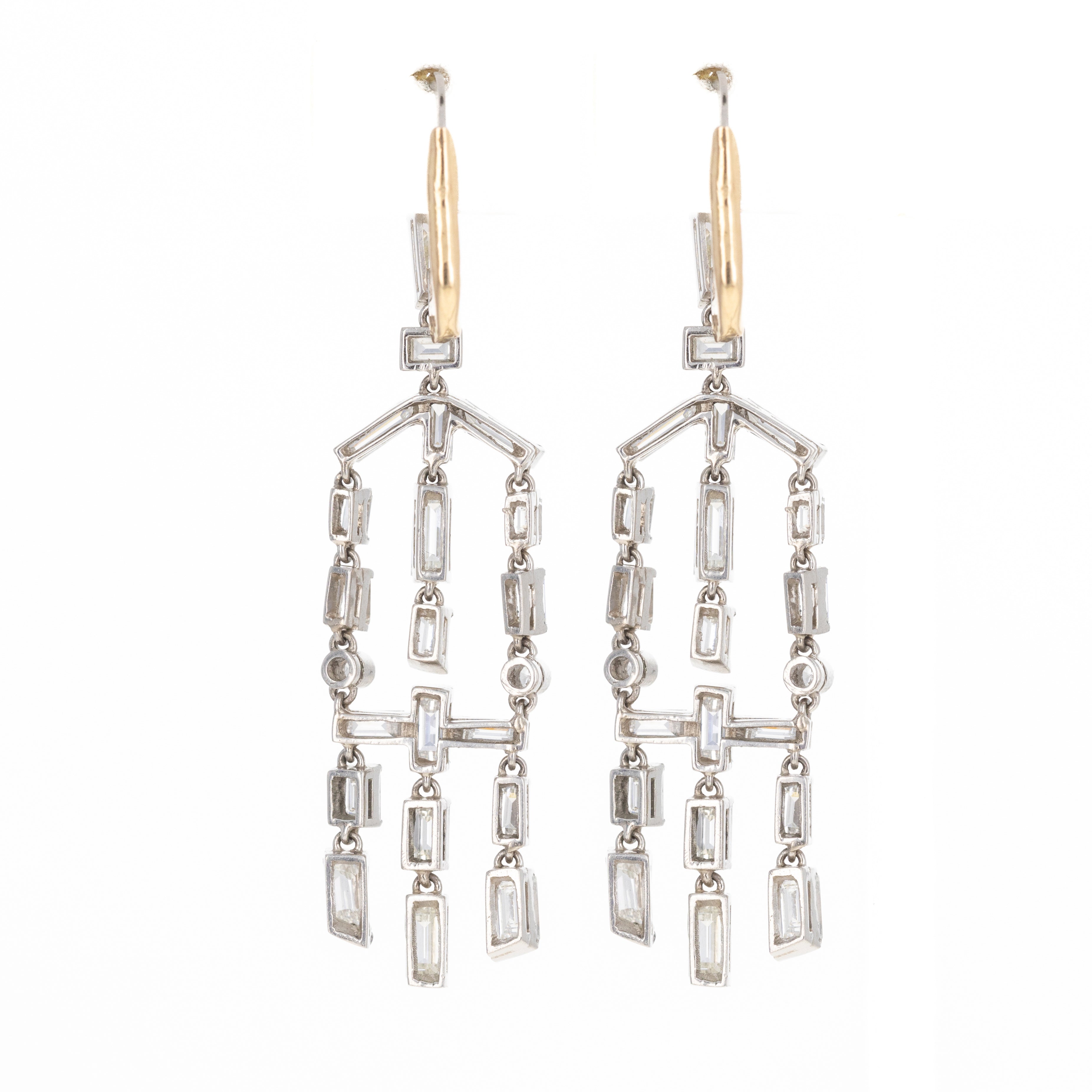 Art Deco Inspired 2.5 Carat Baguette Diamond Chandelier Earrings - Queen May