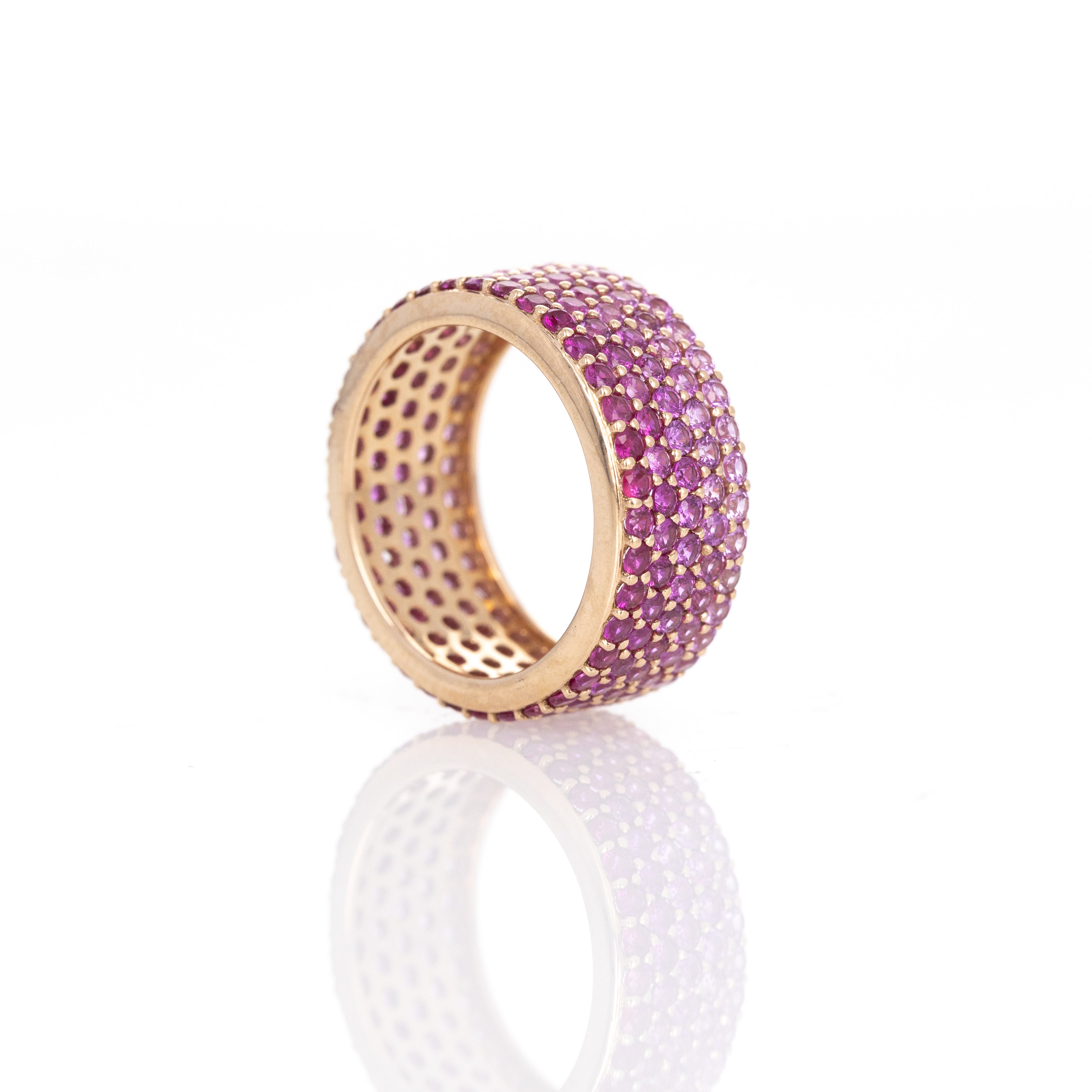18K Rose Gold 4.80 Carat Pink Sapphire Ombre Pave Band - Queen May