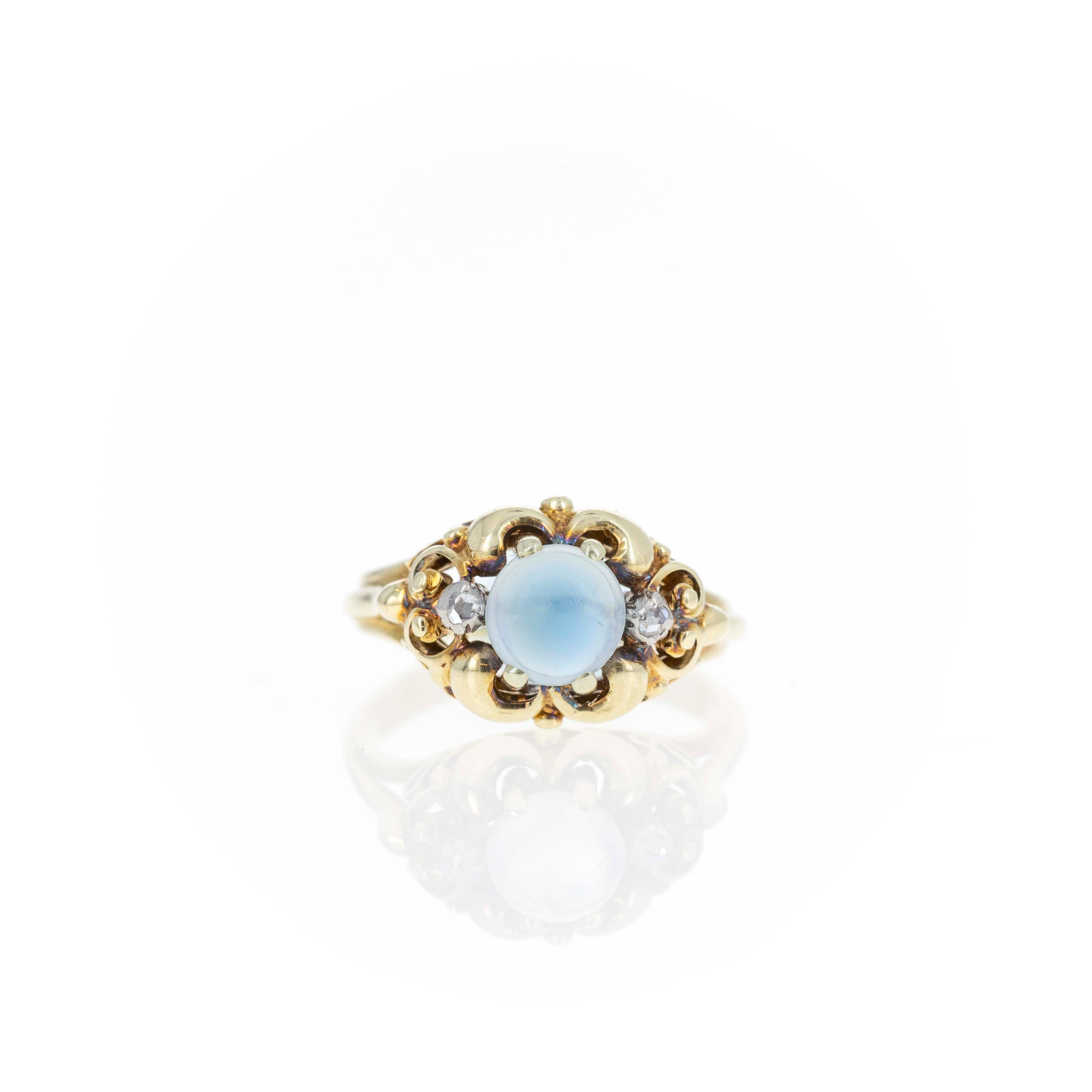 Victorian 14K Yellow Gold 1 Carat Moonstone Rose Cut Diamond Ring - Queen May
