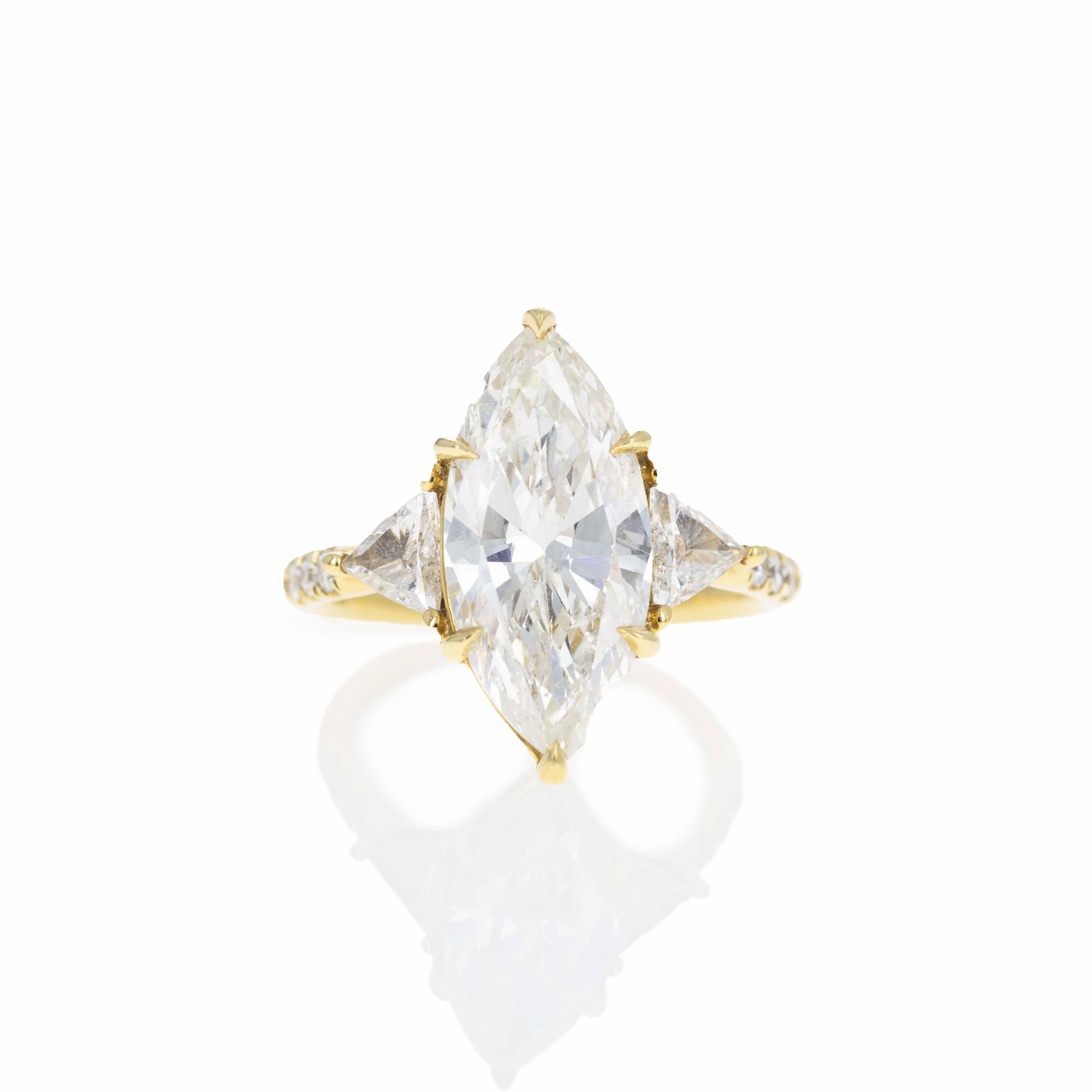 18K Yellow Gold 4.05 Carat Marquise Diamond Engagement Ring GIA Certified - Queen May