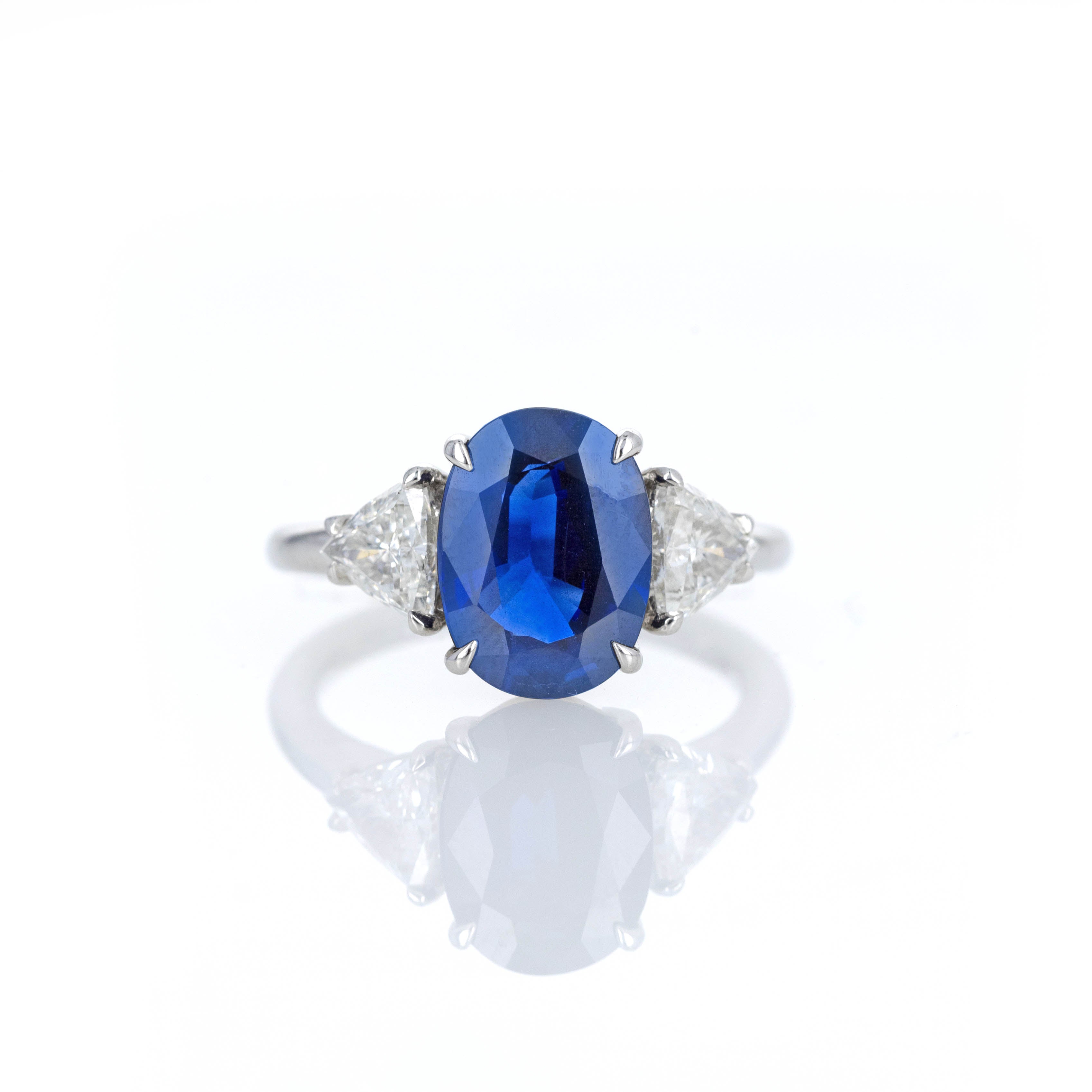4.24 Carat Natural No Heat Sapphire Trillion Diamond Three Stone Ring - Queen May