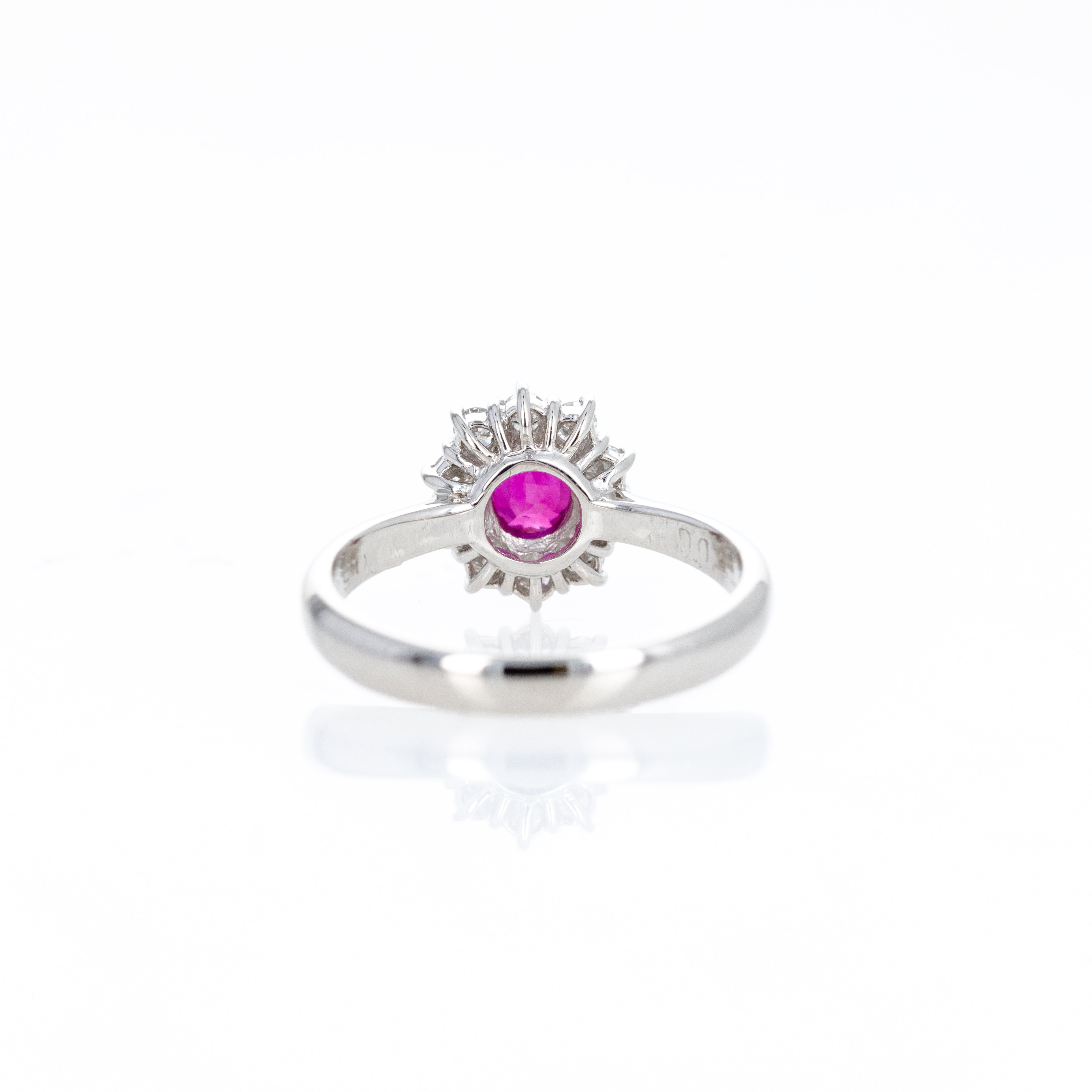 Platinum 0.67 Carat Oval Ruby Diamond Halo Ring - Queen May