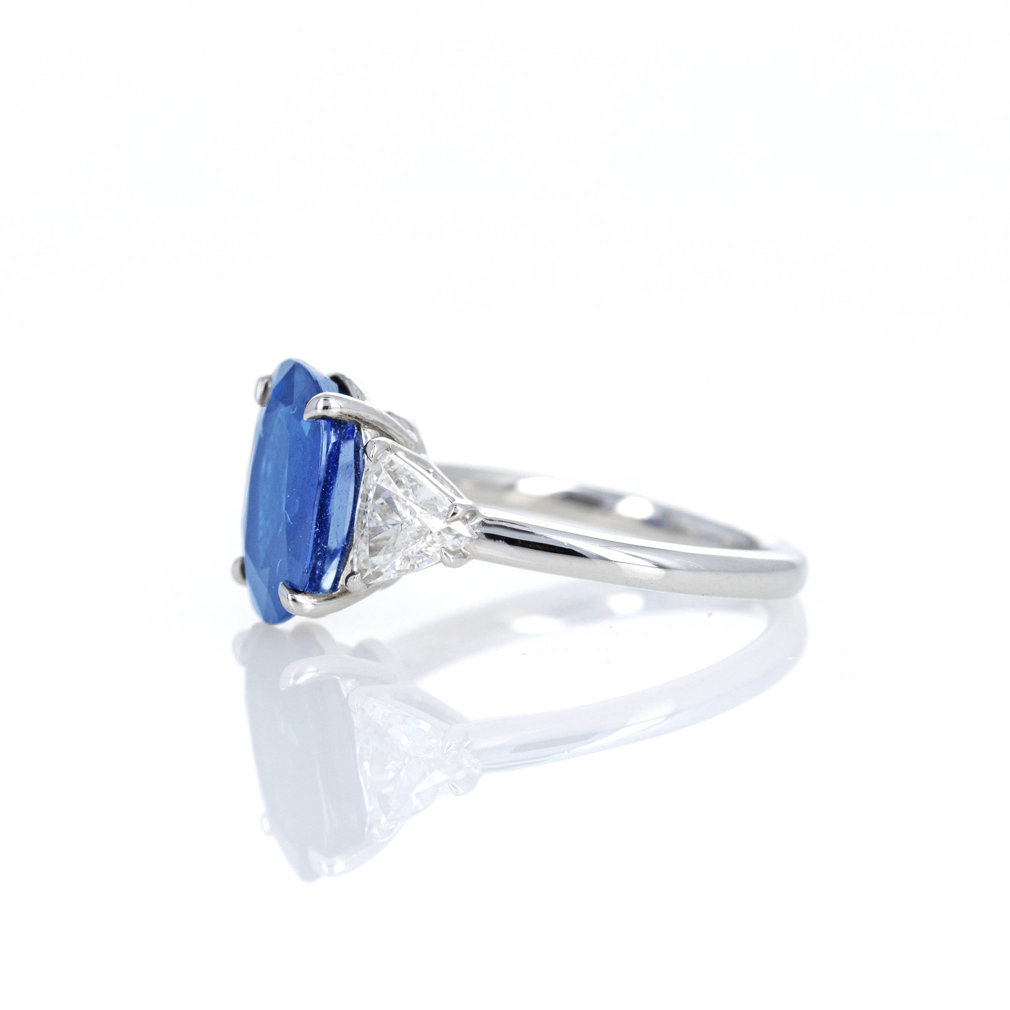 4.24 Carat Natural No Heat Sapphire Trillion Diamond Three Stone Ring - Queen May