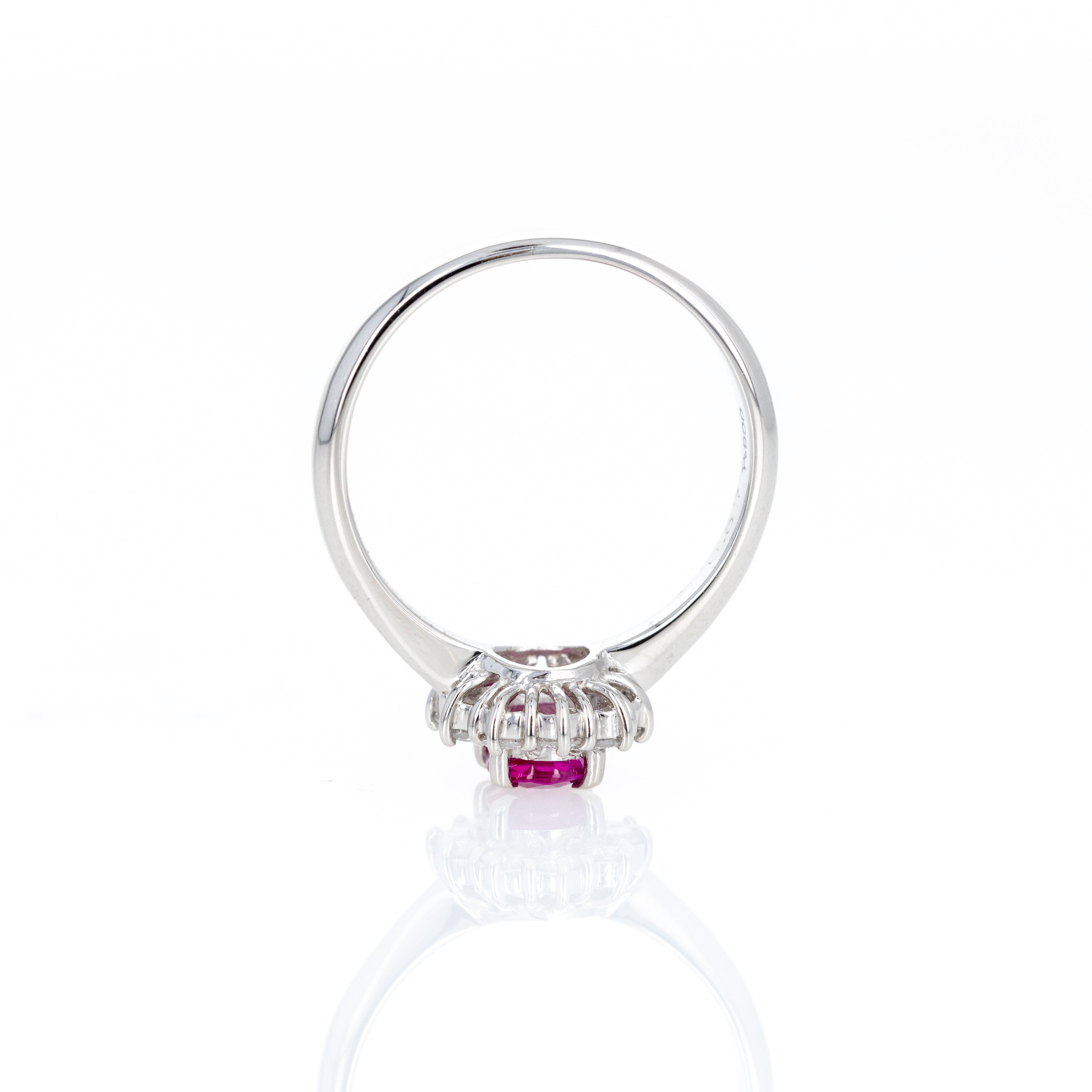 Platinum 0.67 Carat Oval Ruby Diamond Halo Ring - Queen May