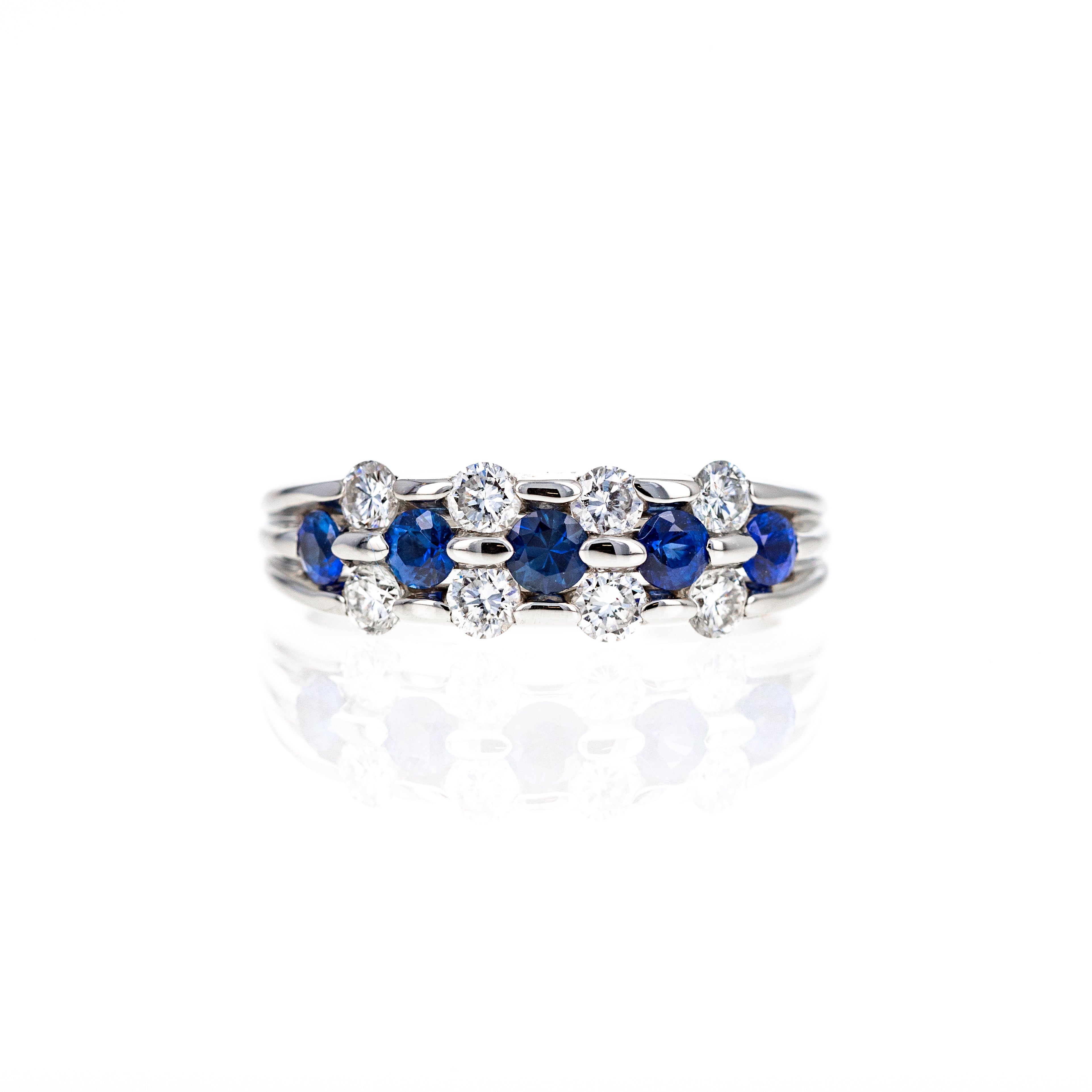 Platinum 0.58 Carat Sapphire Diamond Station Band - Queen May