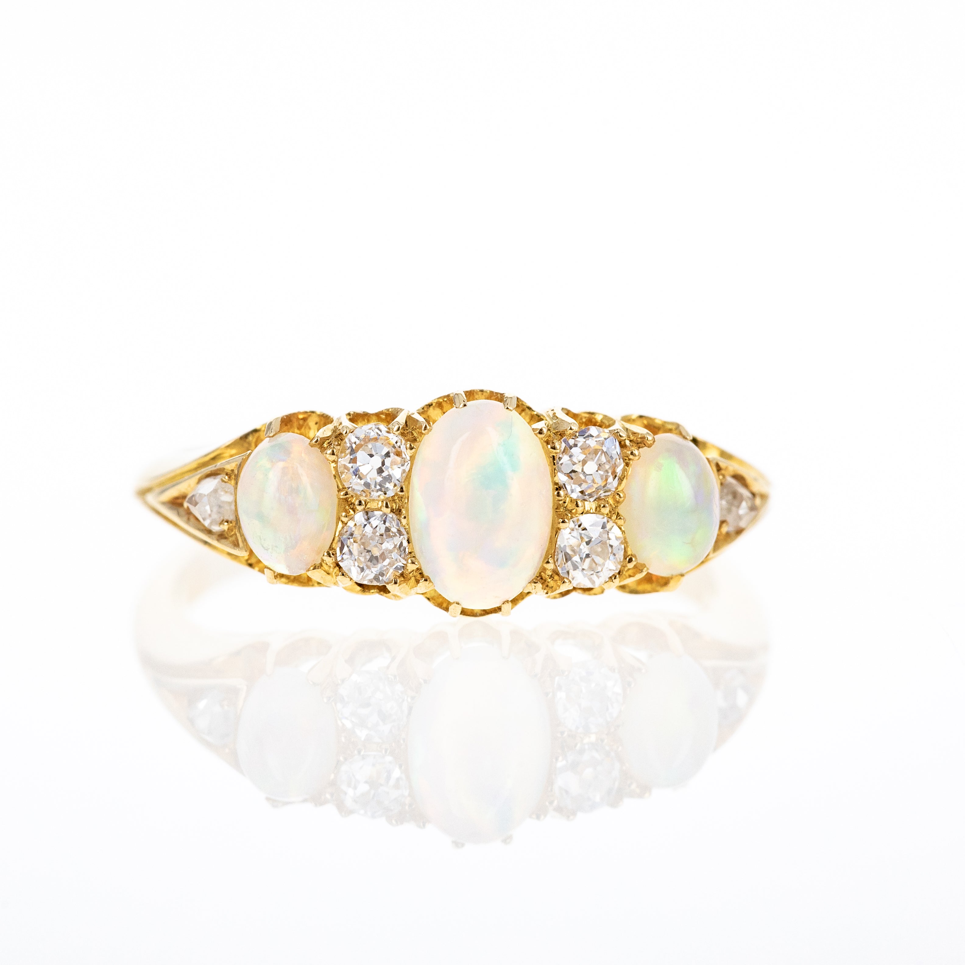 Victorian 18K Yellow Gold 0.60 Carat Opal Diamond Three Stone Ring - Queen May