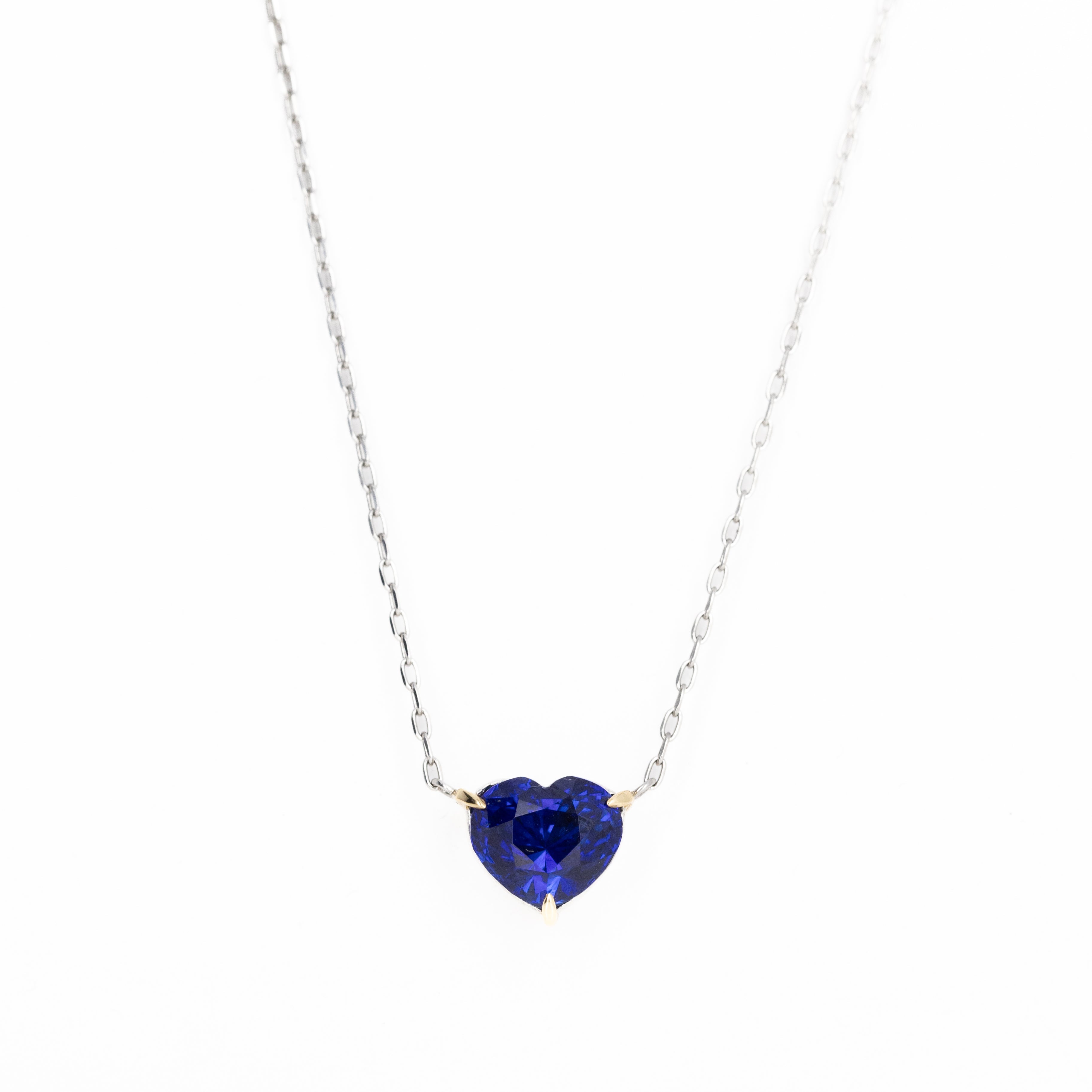 2.27 Carat Heart Shape Royal Blue Natural Sapphire Pendant Necklace - Queen May