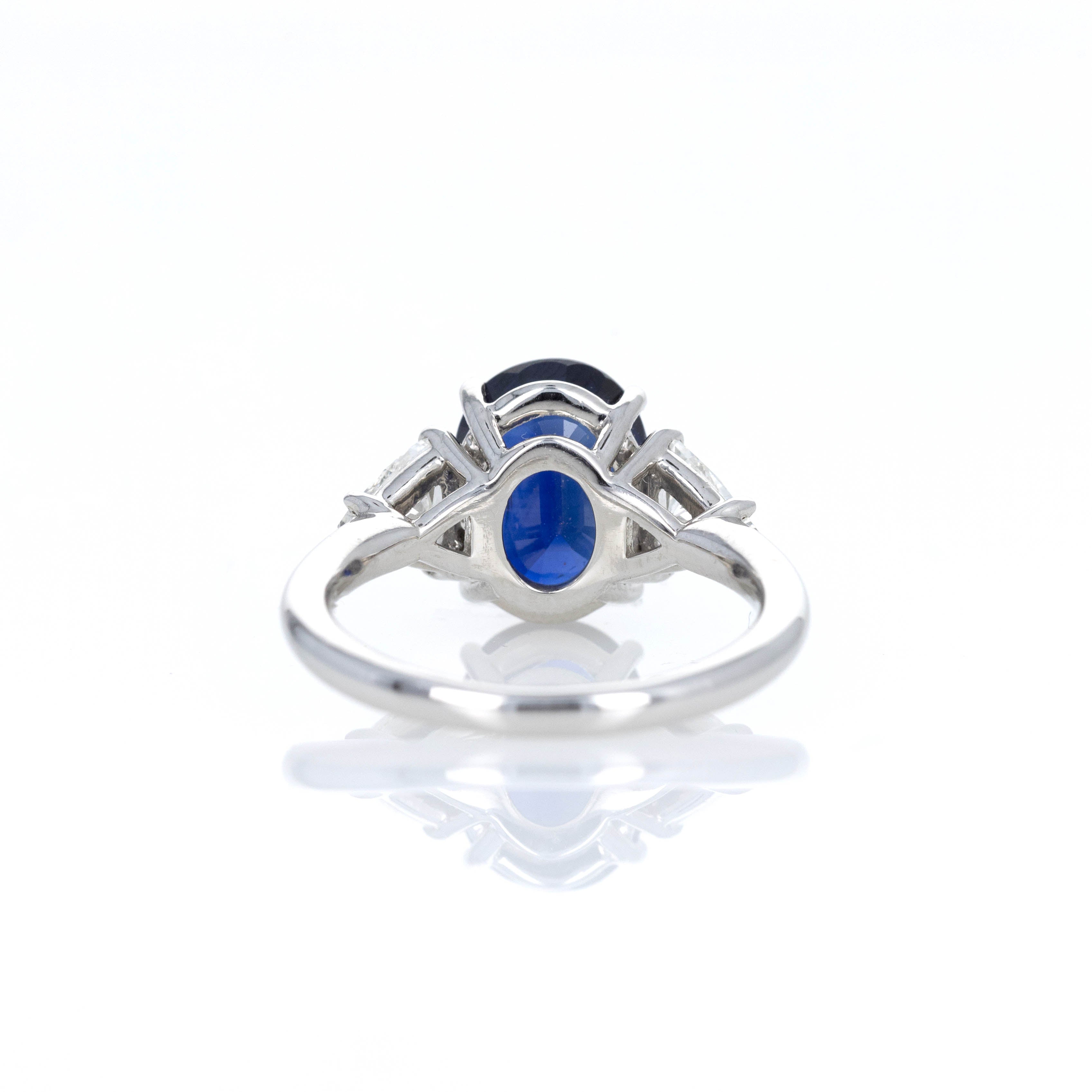 4.24 Carat Natural No Heat Sapphire Trillion Diamond Three Stone Ring - Queen May
