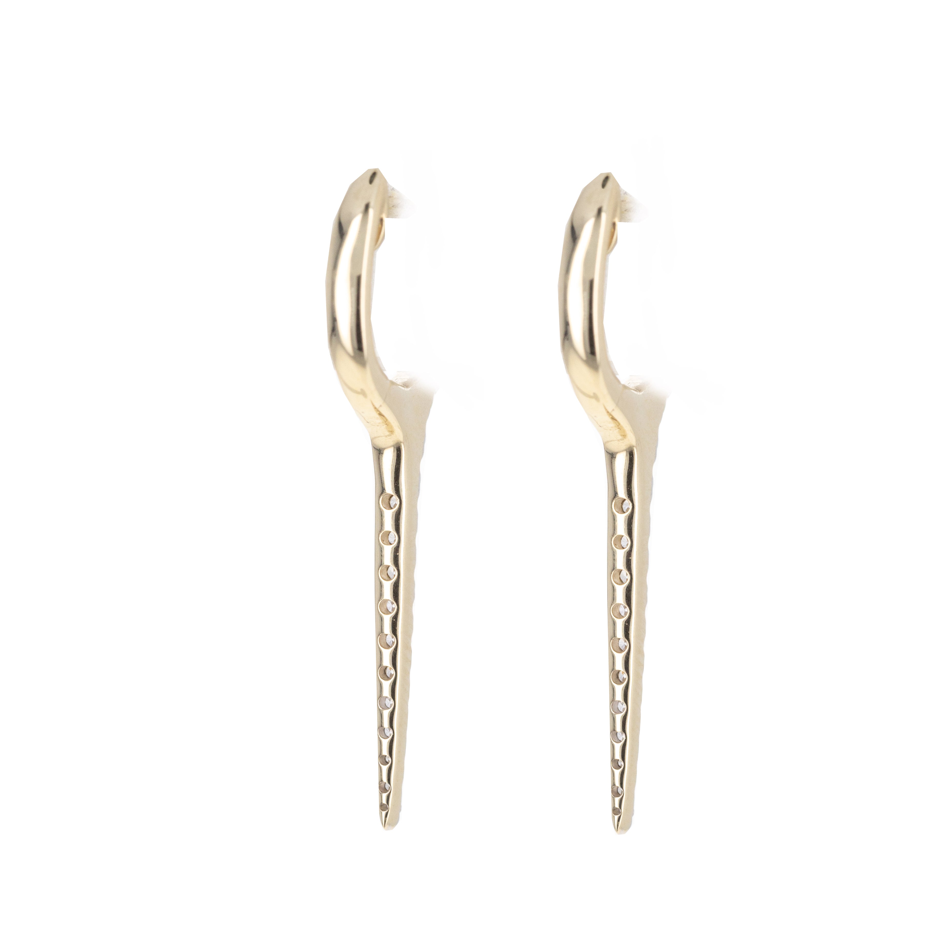 14K Yellow Gold Diamond Dagger Spike Earrings - Queen May