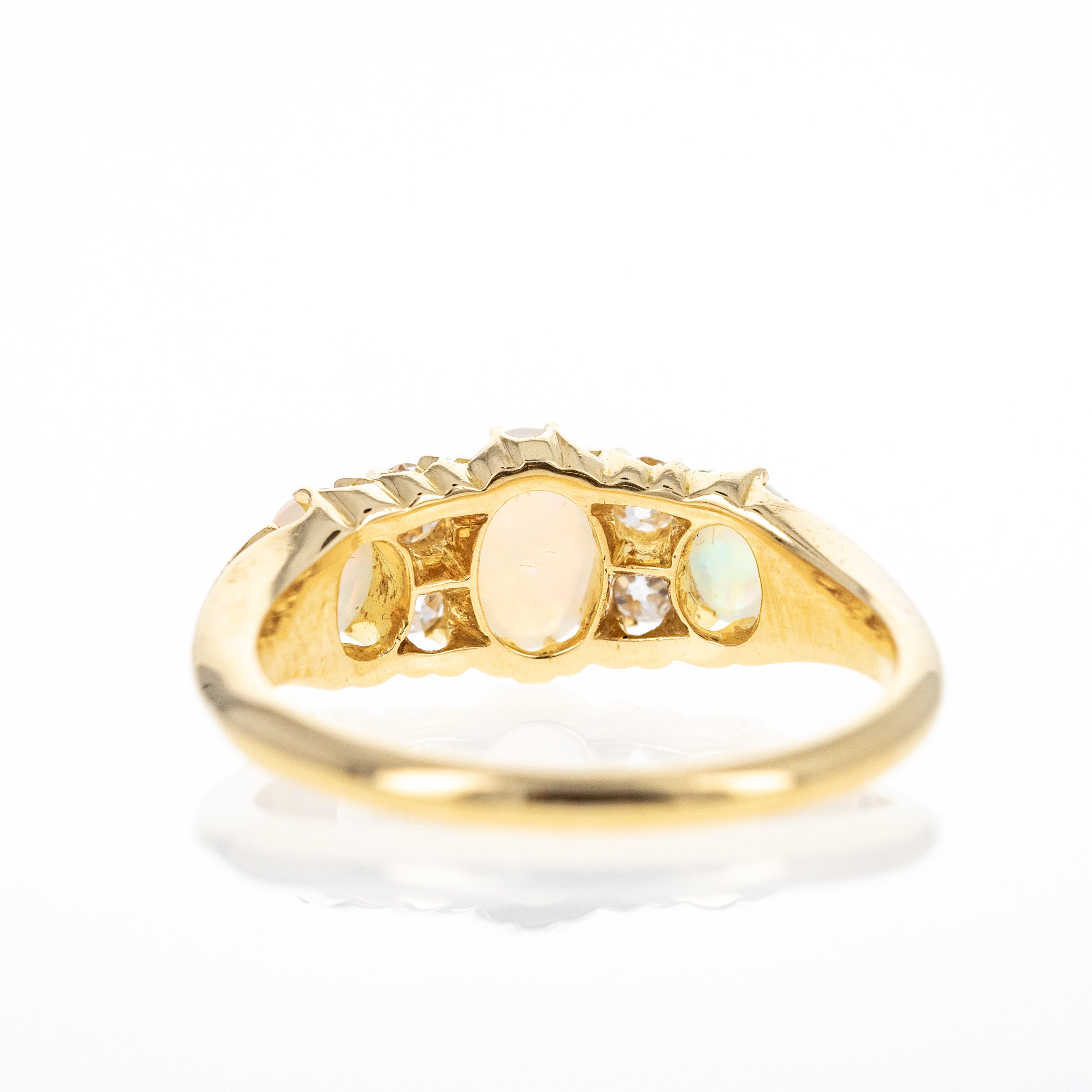 Victorian 18K Yellow Gold 0.60 Carat Opal Diamond Three Stone Ring - Queen May
