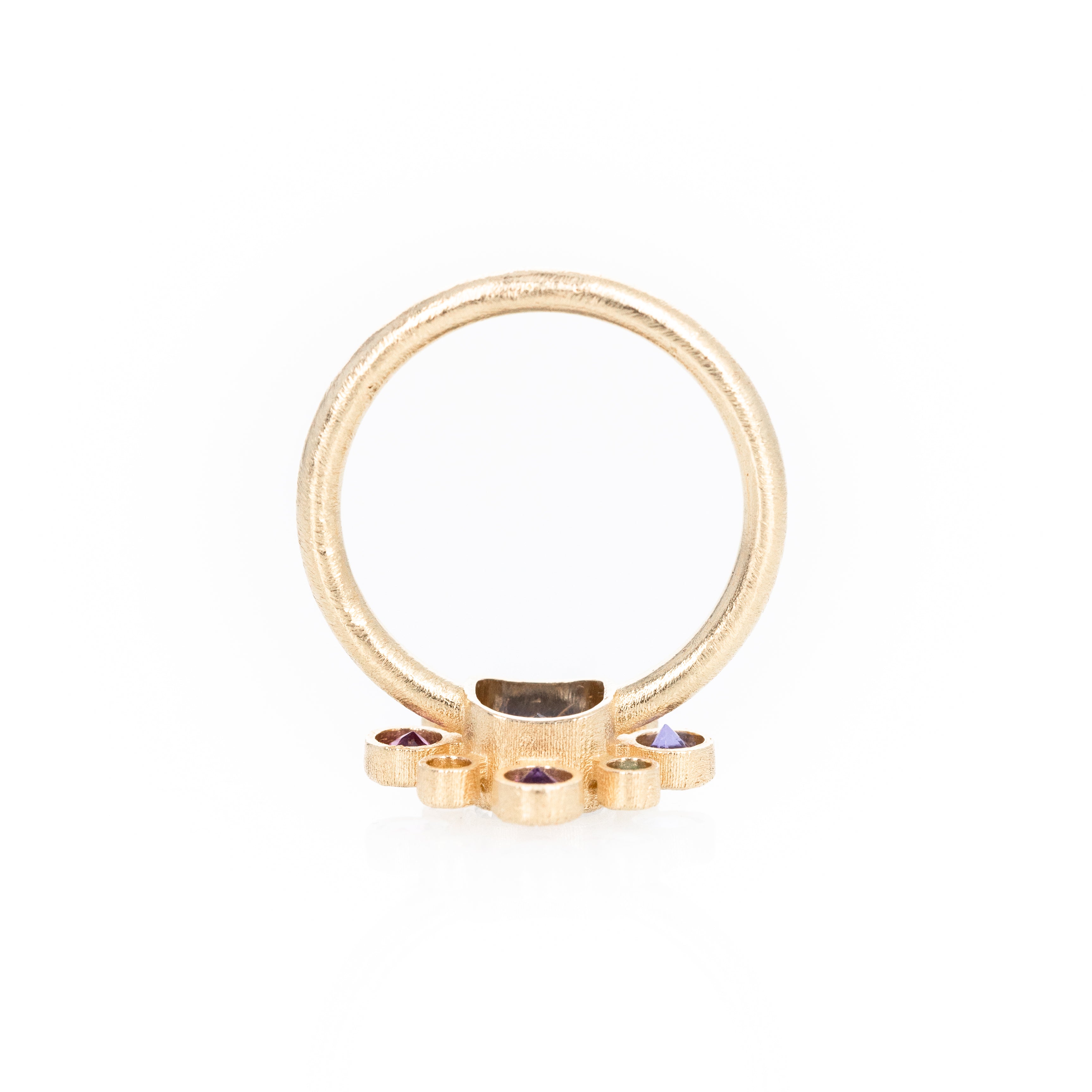 14K Yellow Gold Sapphire and Multicolor Gemstone Floral Cluster Bezel Ring - Queen May