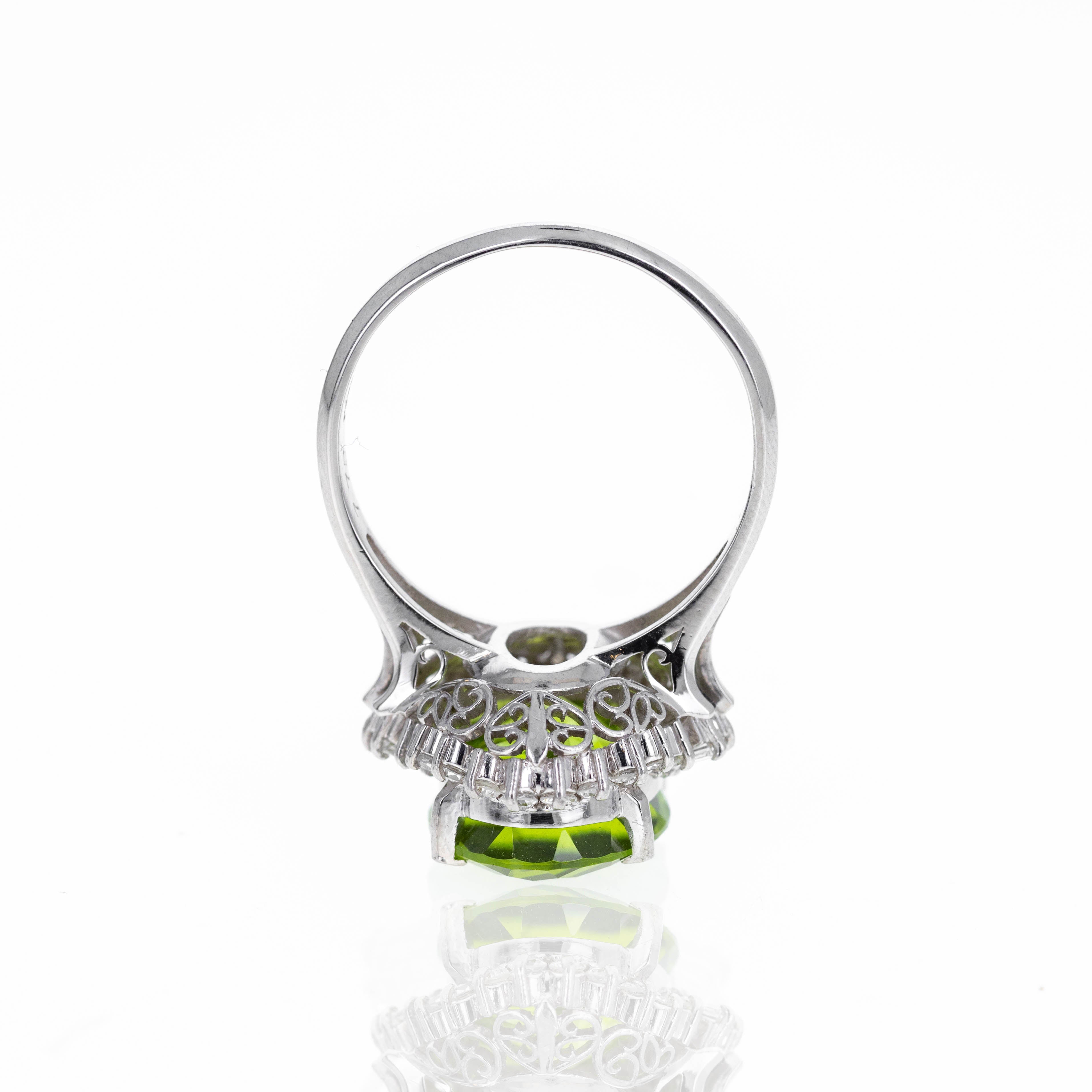 Platinum 7.78 Carat Peridot Diamond Halo Ring - Queen May