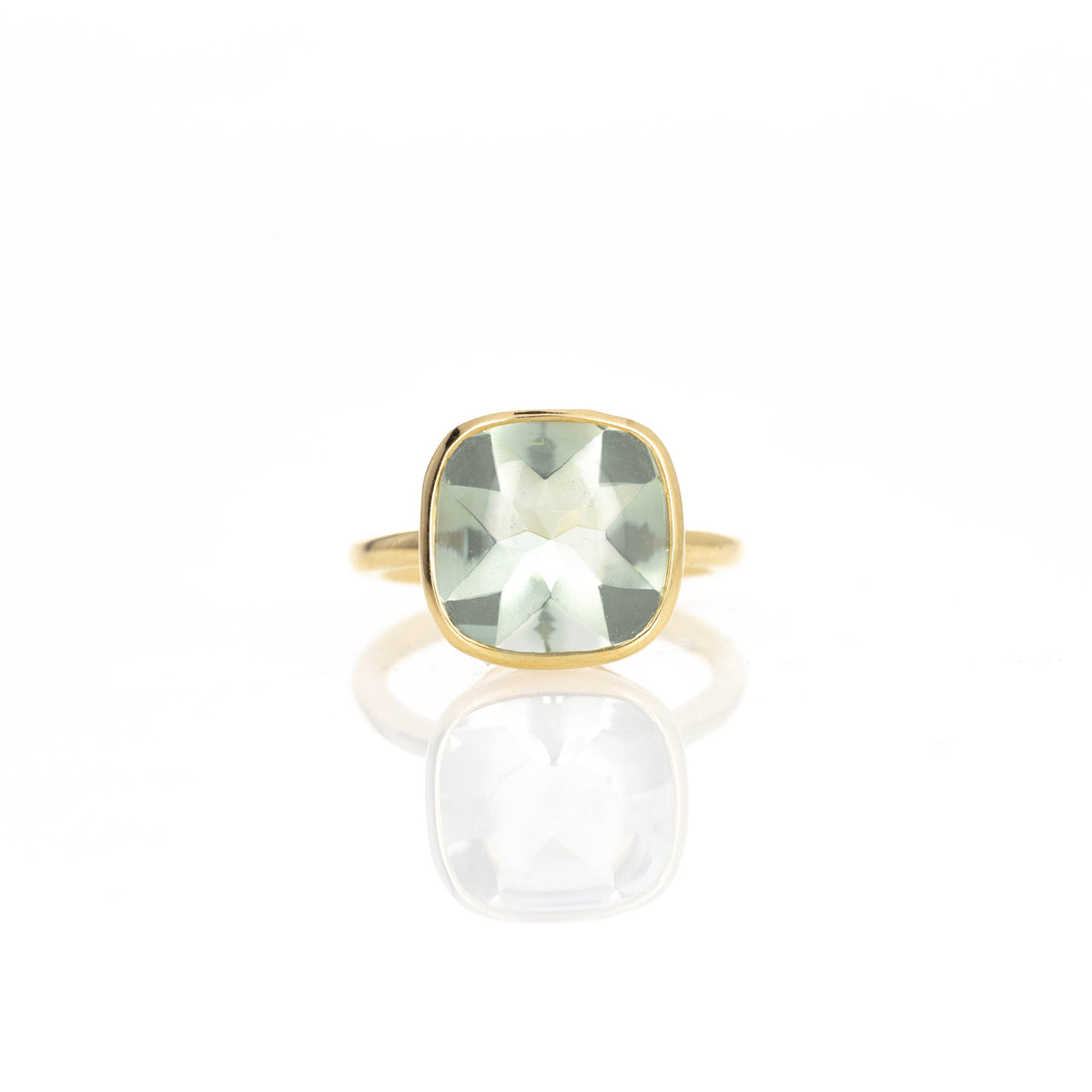 18K Yellow Gold Cabochon Prasiolite Bezel Gumdrop Ring - Queen May