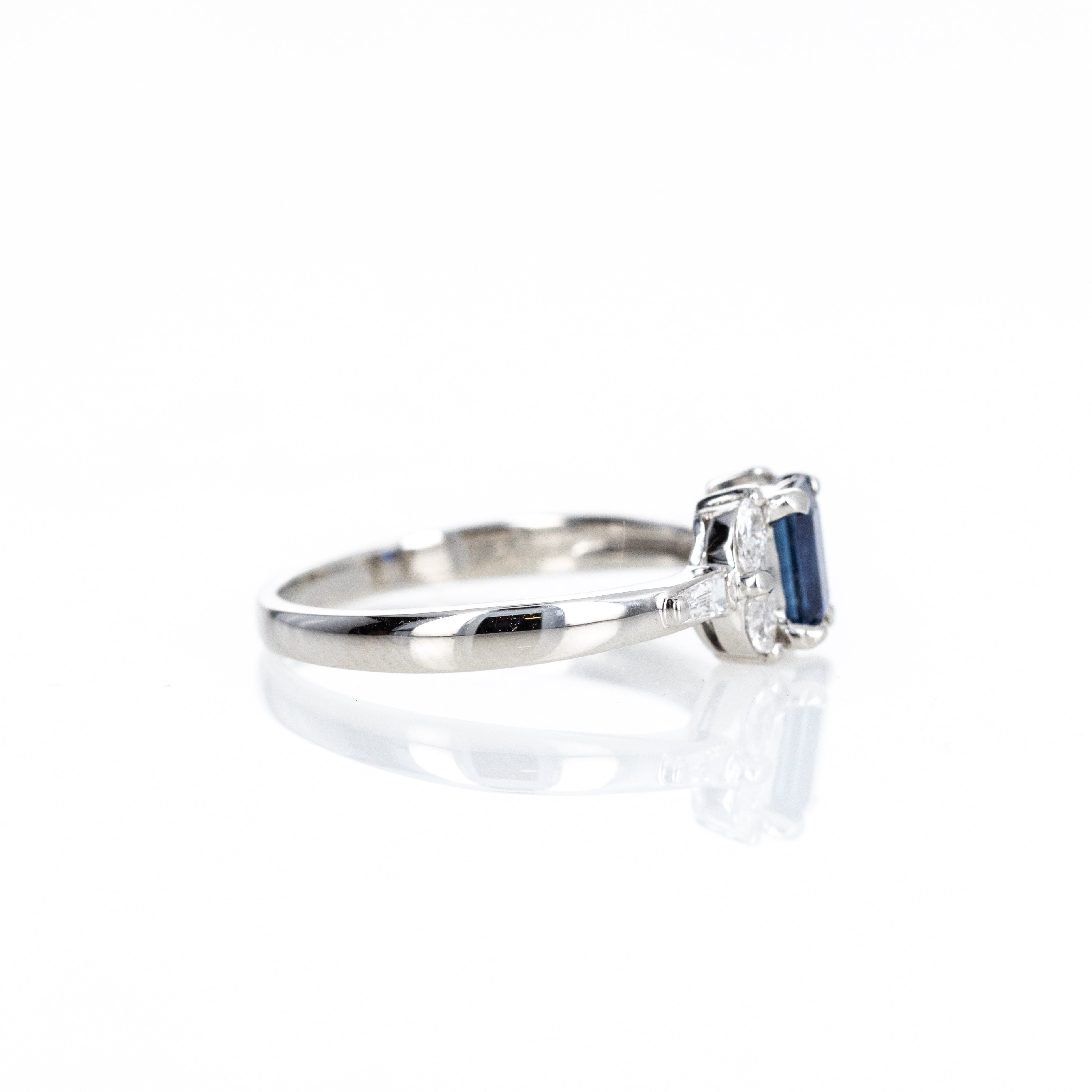 Platinum 0.76 Carat Emerald Cut Sapphire Diamond Ring - Queen May