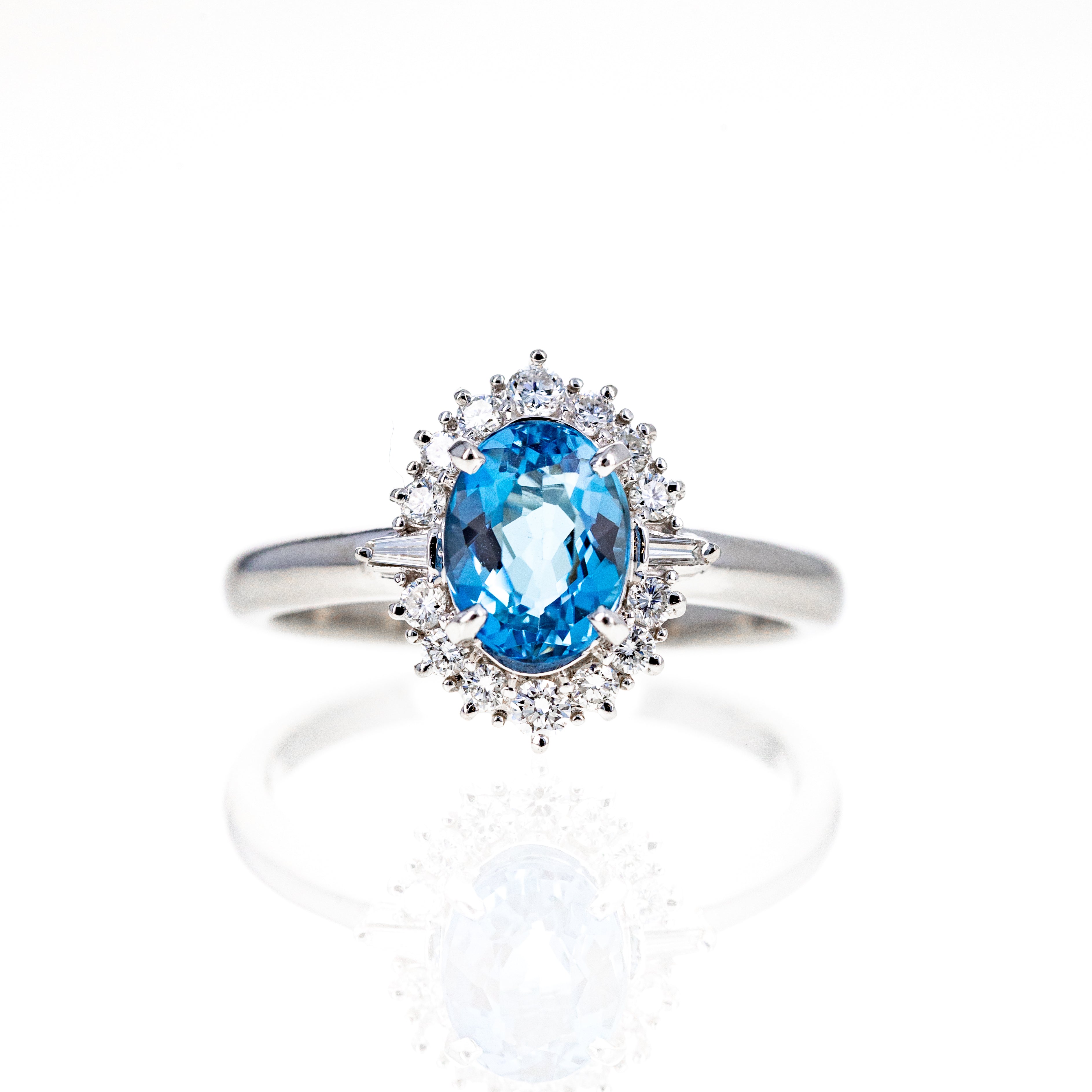 Platinum 1.41 Carat Aquamarine Diamond Halo Ring - Queen May