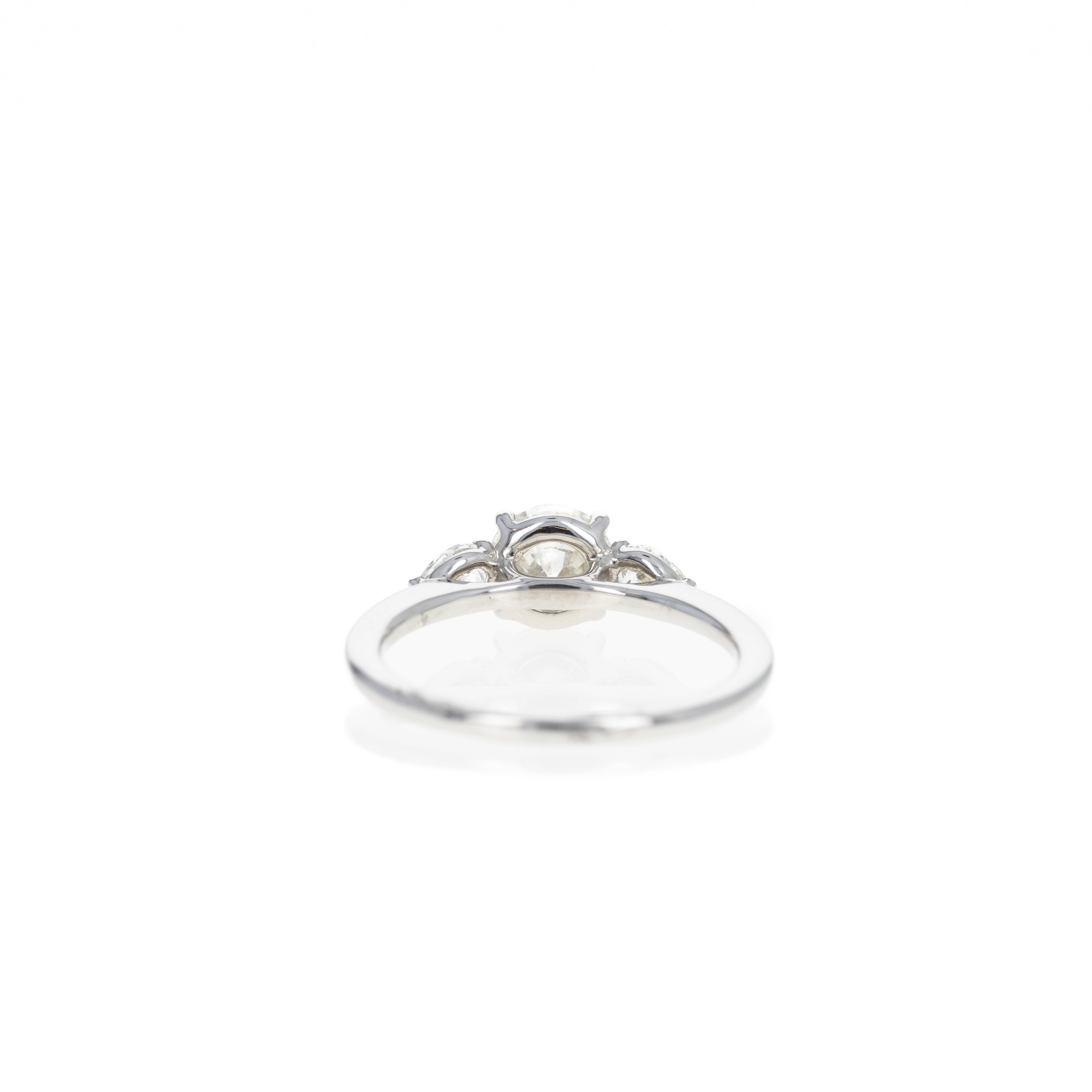 1.04 Carat Round Brilliant Diamond Three Stone Pear Accent Engagement Ring in Platinum - Queen May