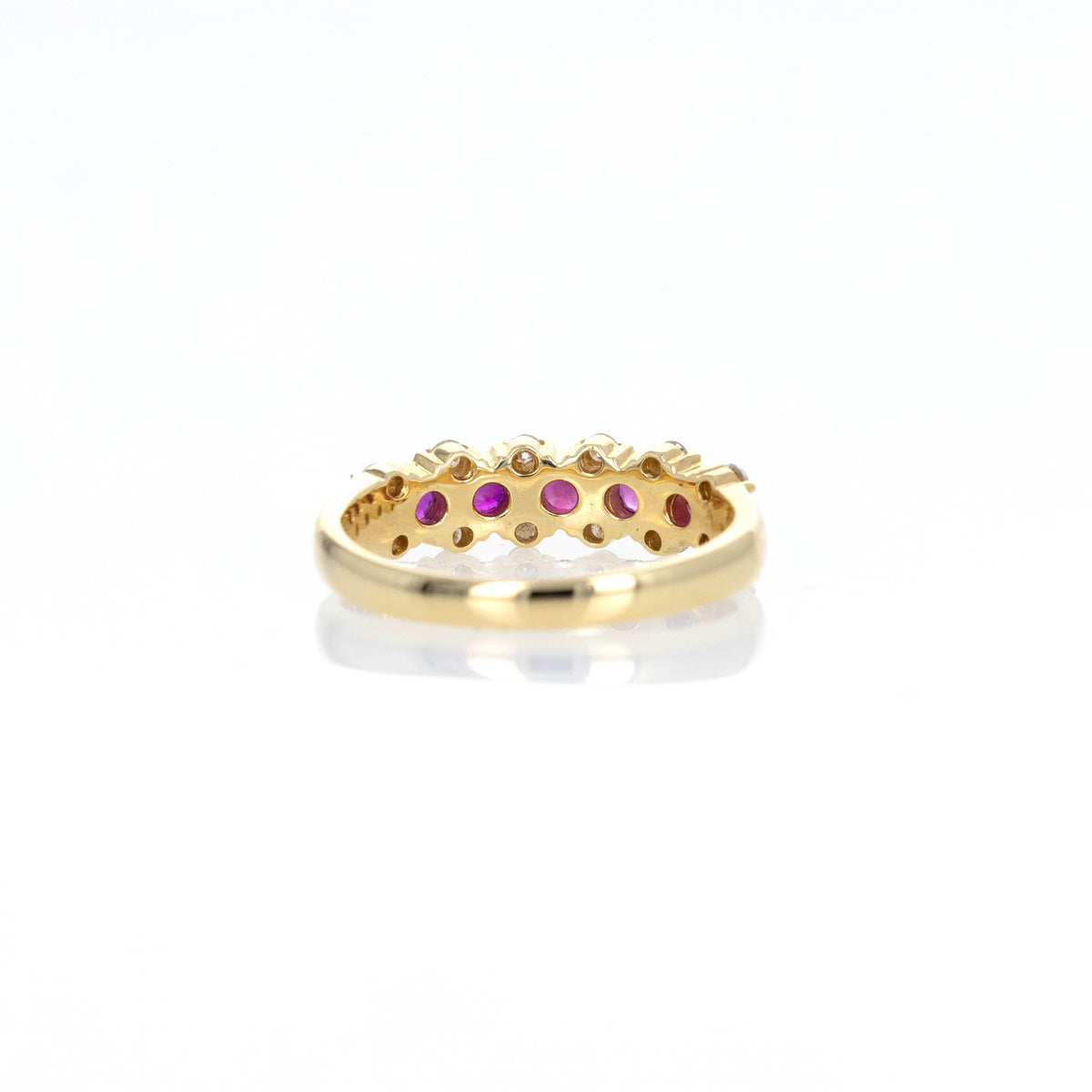 18K Yellow Gold Ruby Diamond Scallop Band - Queen May