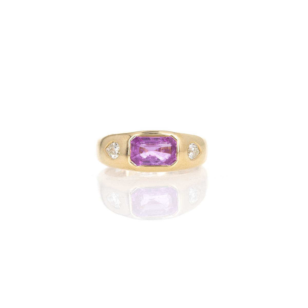 18K Yellow Gold 1.63 Carat Pink Sapphire Pear Diamond Gypsy Ring - Queen May