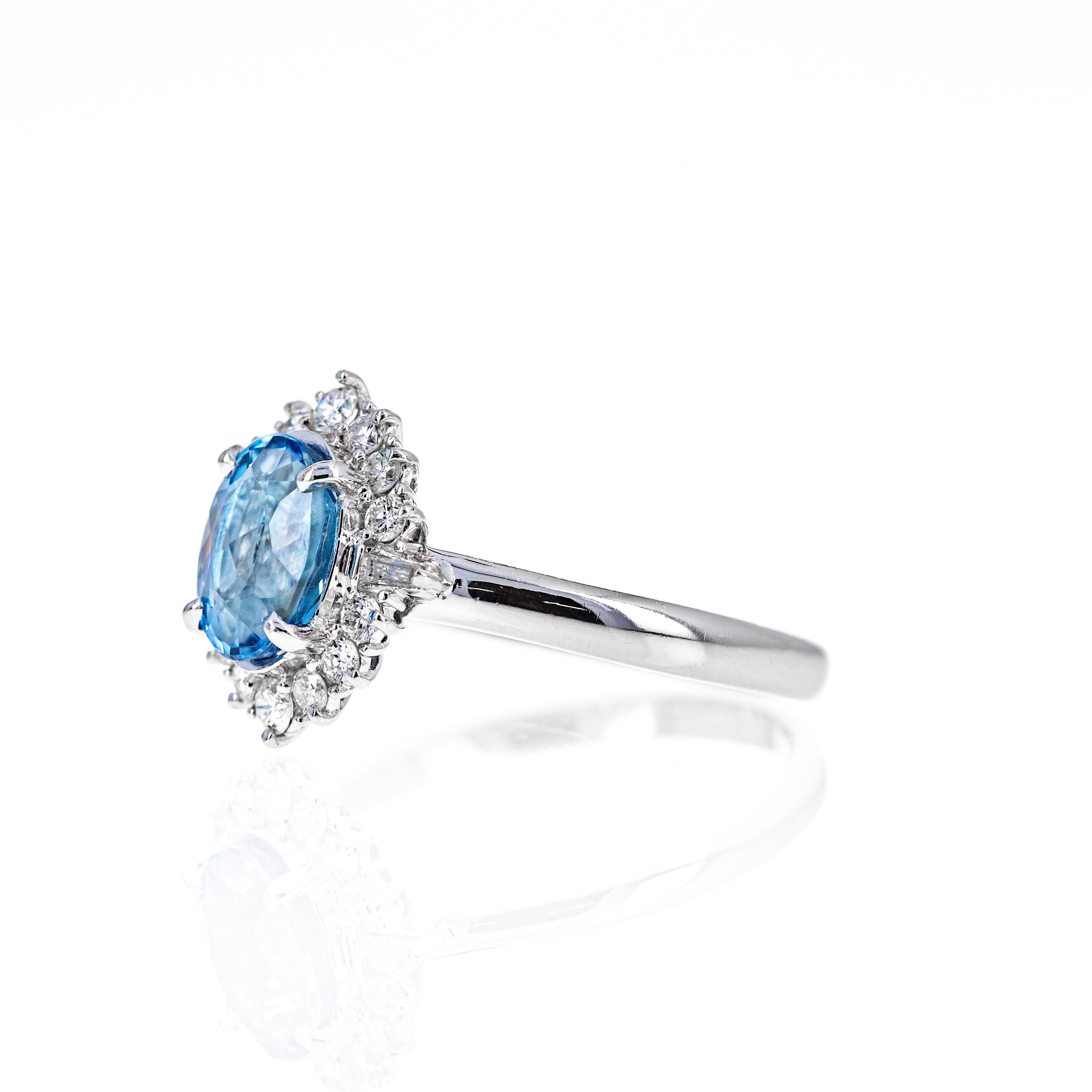 Platinum 1.41 Carat Aquamarine Diamond Halo Ring - Queen May