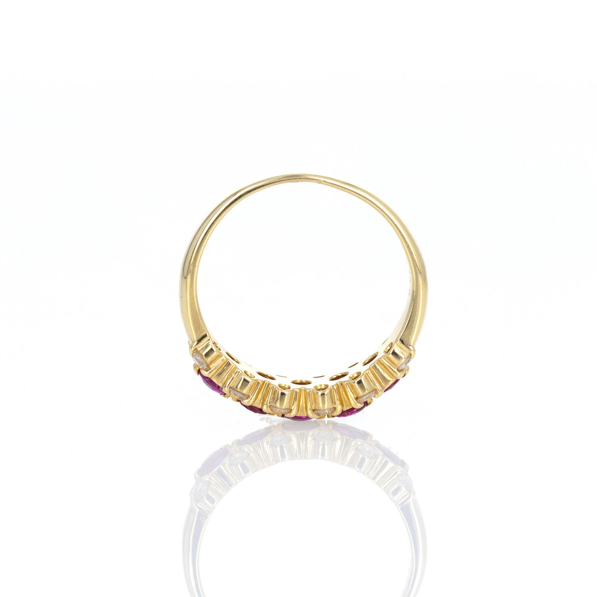18K Yellow Gold Ruby Diamond Scallop Band - Queen May