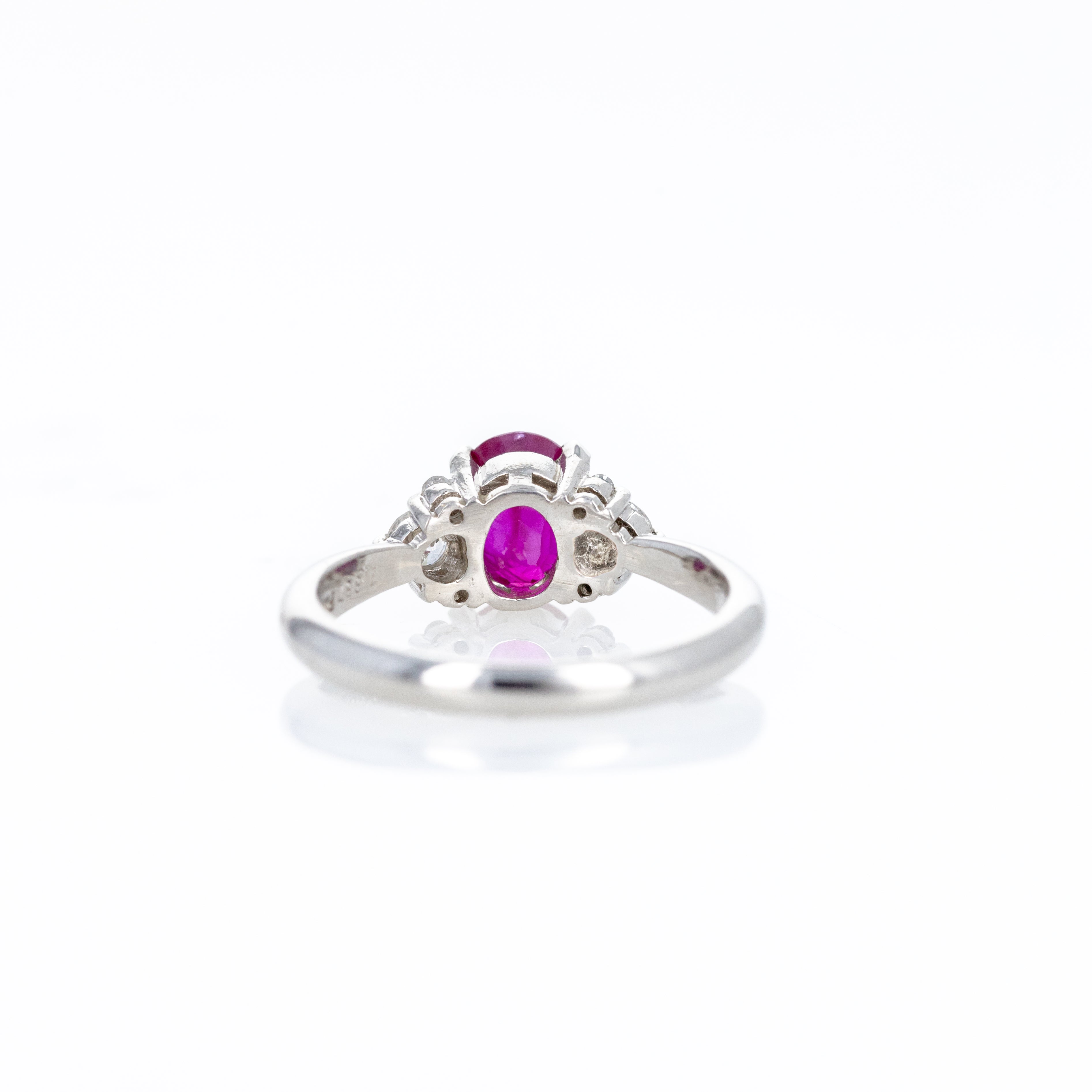 Platinum 1.33 Carat Oval Ruby Diamond Ring - Queen May