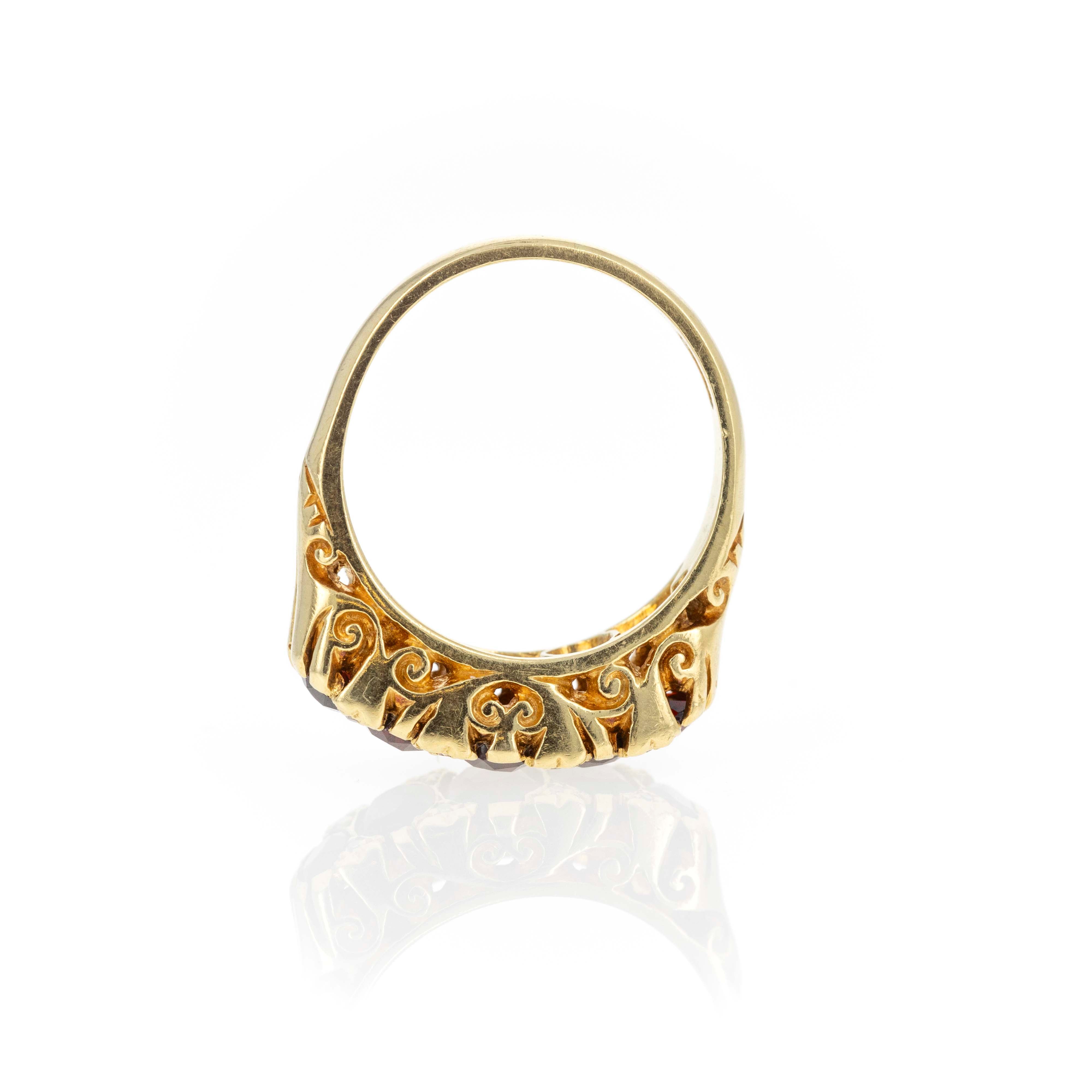 Vintage 1970s 18K Yellow Gold Garnet Five Stone Ring - Queen May