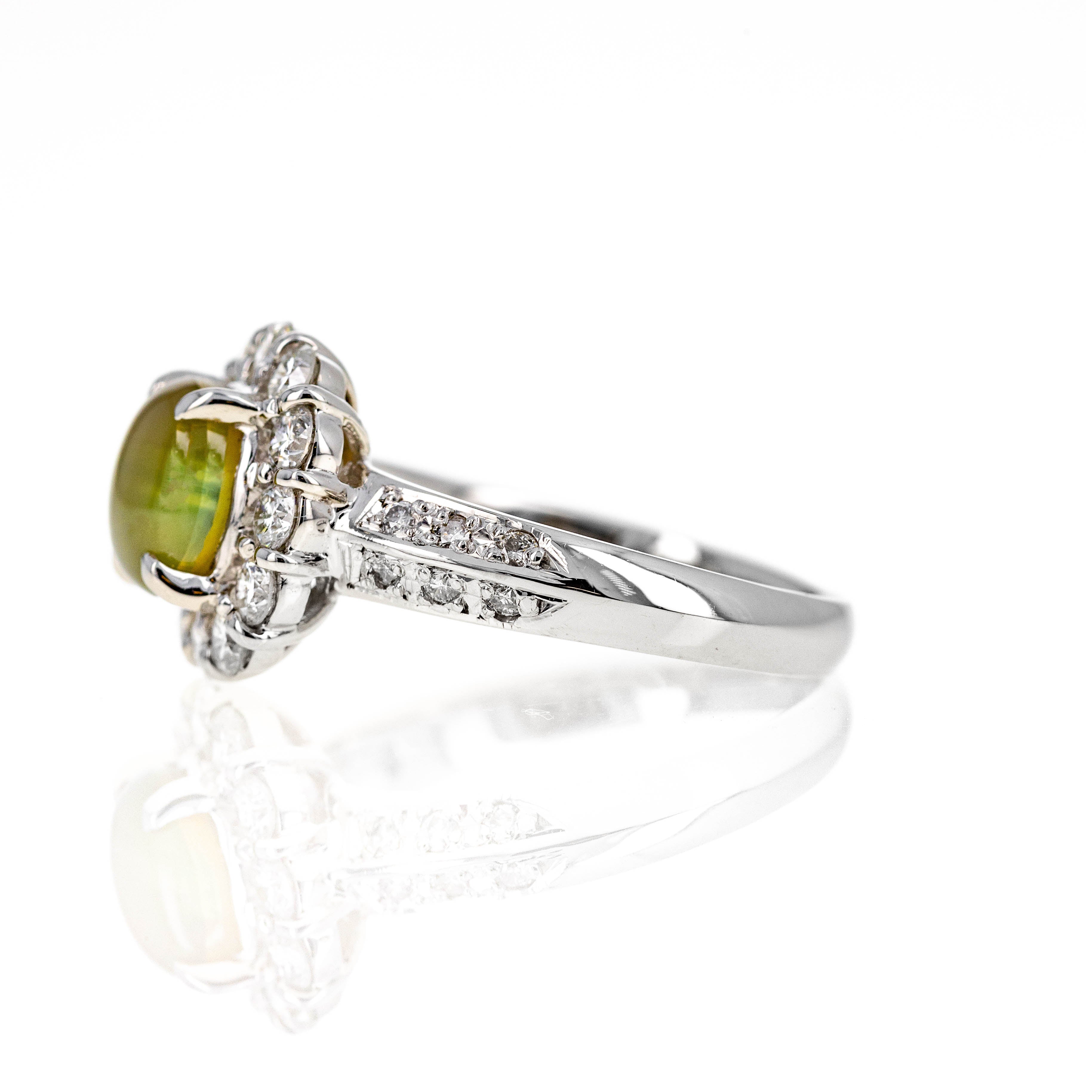 Platinum 2 Carat Cats Eye Chrysoberyl Diamond Halo Ring - Queen May