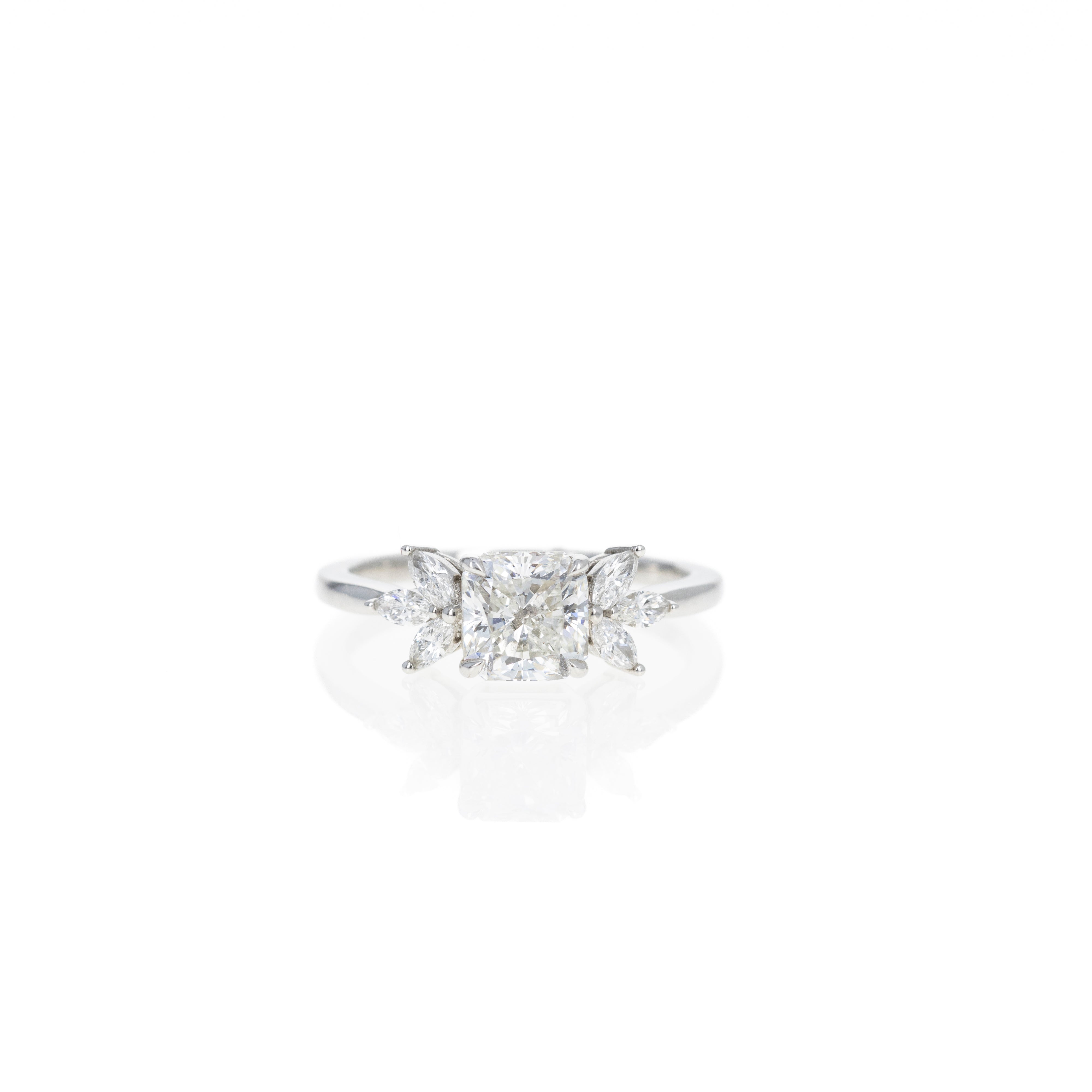 1.50 Carat Radiant Diamond Floral Marquise Engagement Ring in Platinum - Queen May