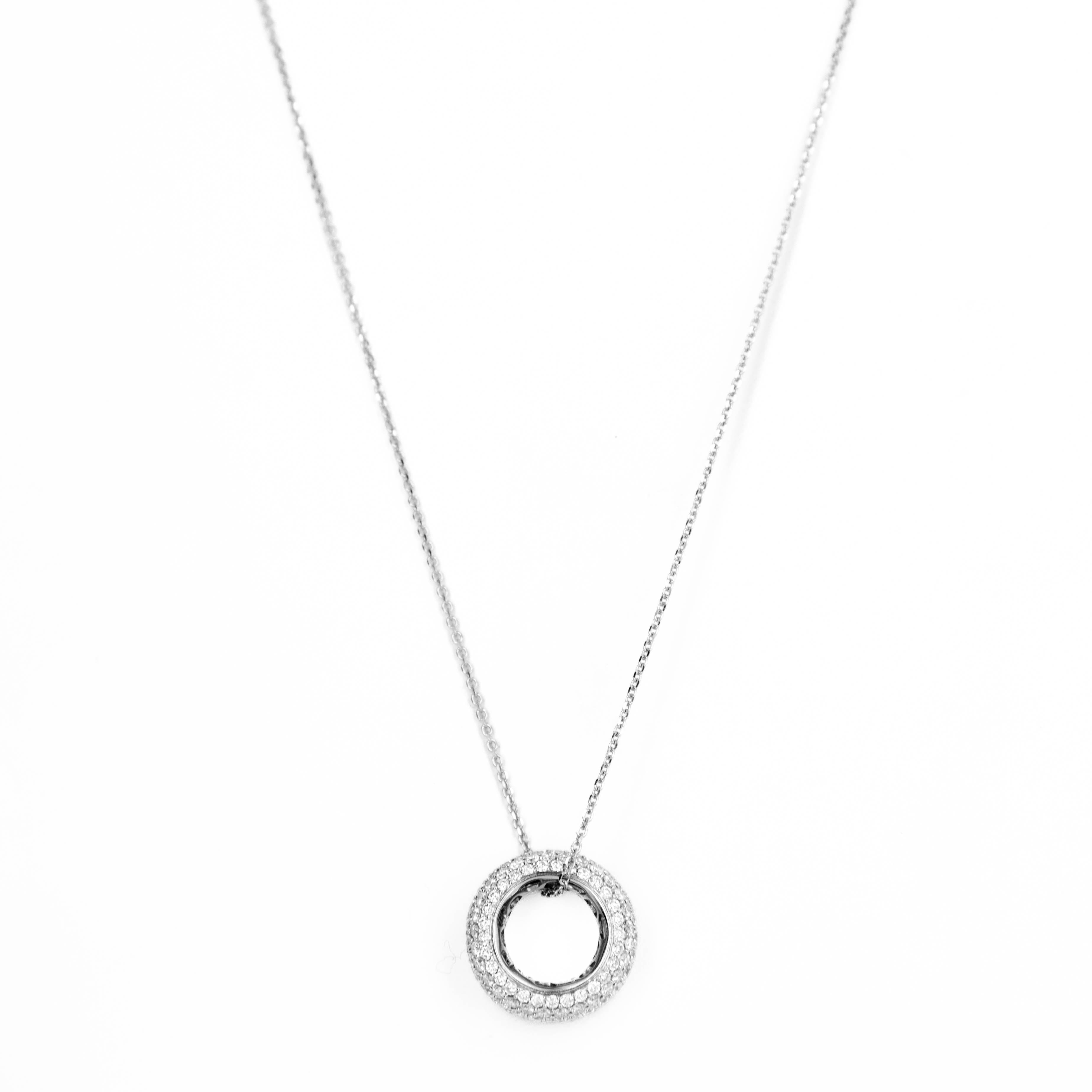 18K White Gold 1.5 Carat Diamond Pave Ring Pendant Necklace - Queen May