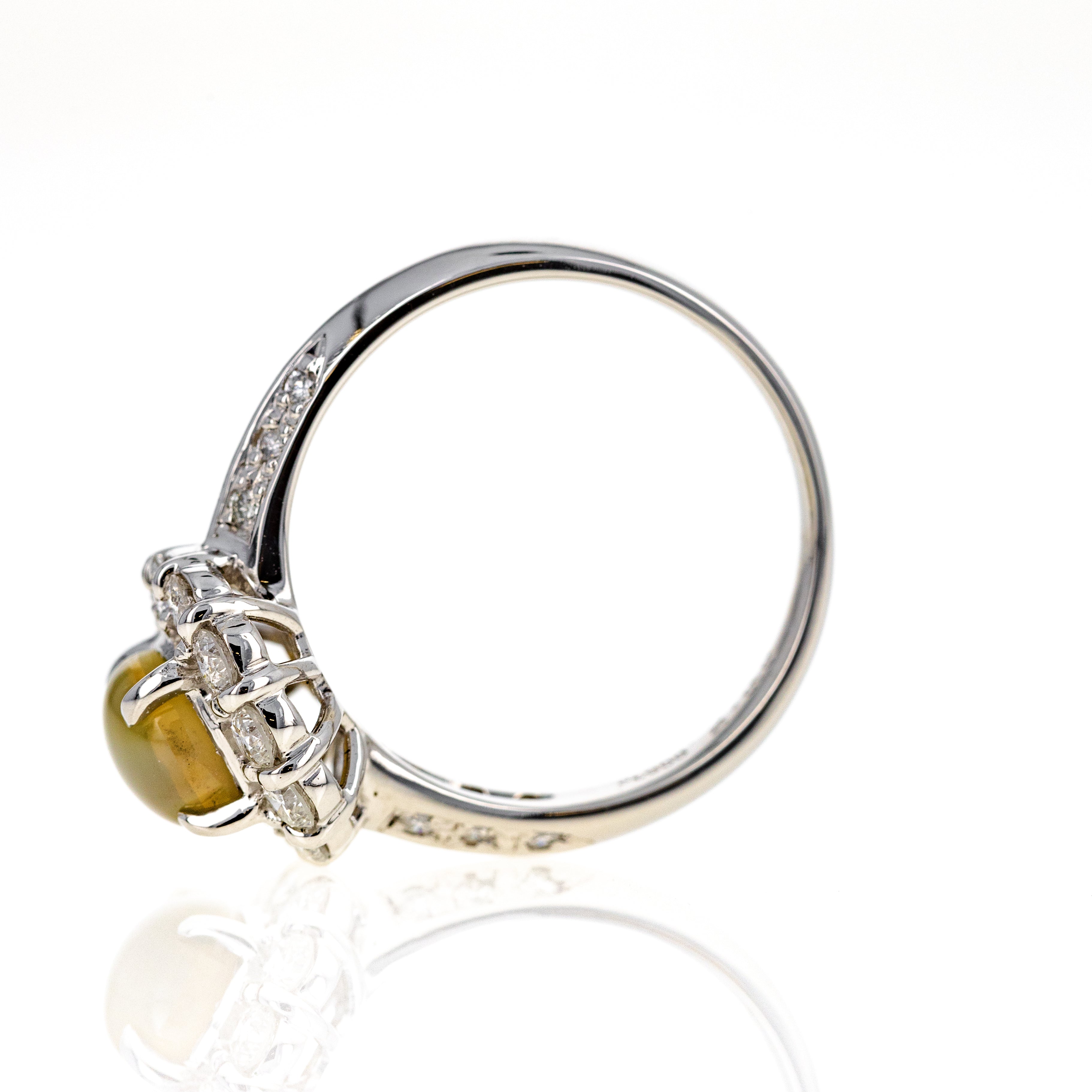 Platinum 2 Carat Cats Eye Chrysoberyl Diamond Halo Ring - Queen May