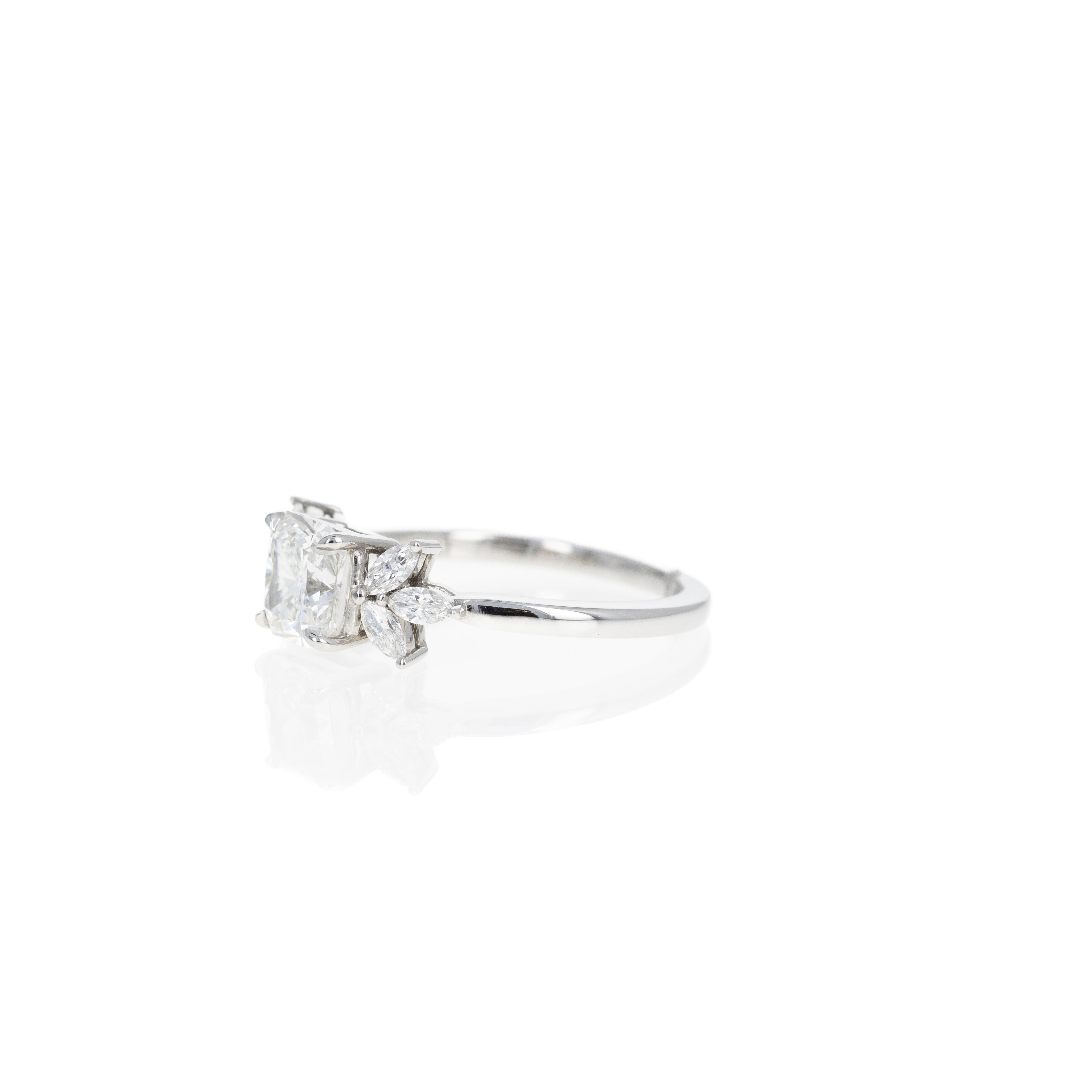 1.50 Carat Radiant Diamond Floral Marquise Engagement Ring in Platinum - Queen May