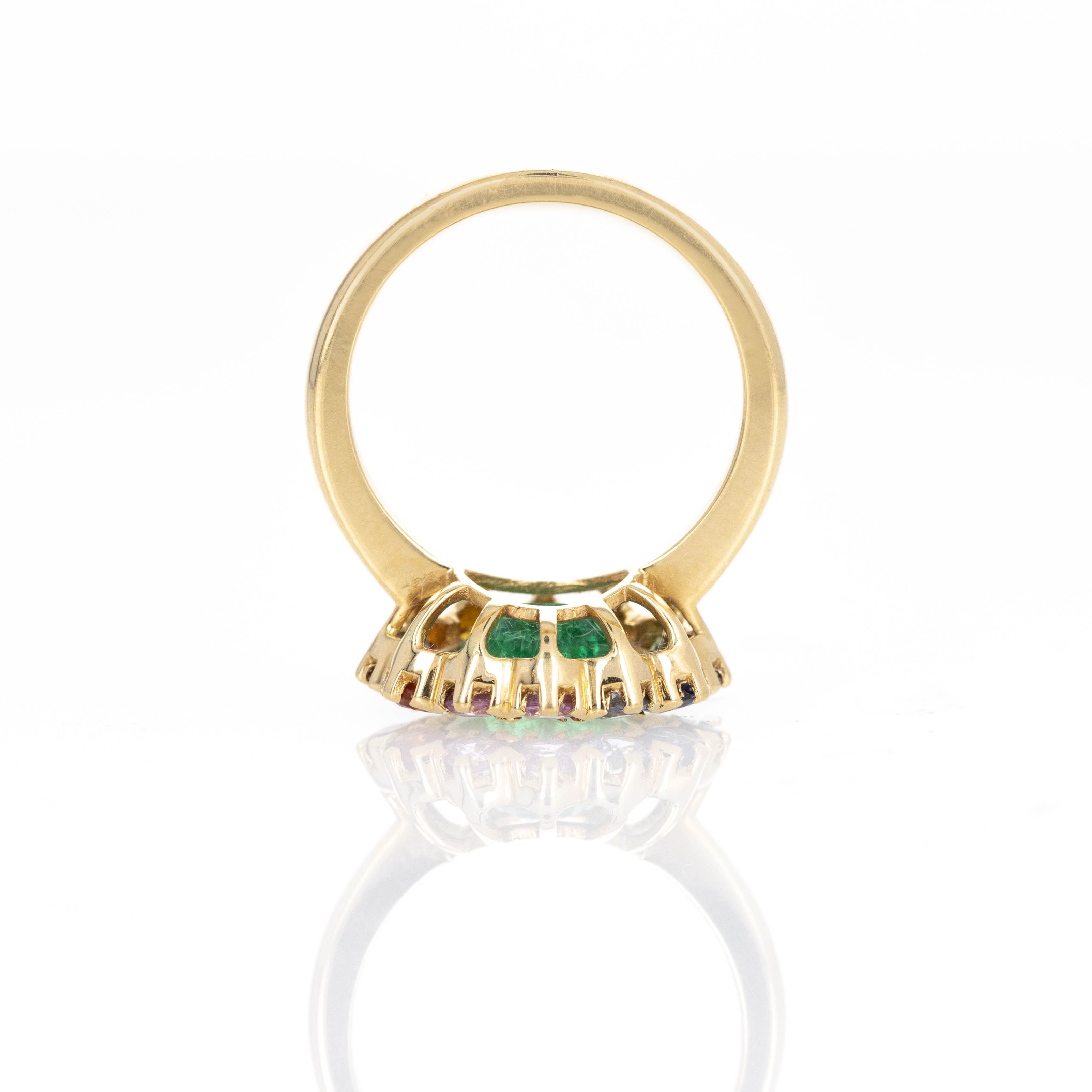 18K Yellow Gold 1.92 Carat Emerald Multi-Color Sapphire Halo Ring - Queen May