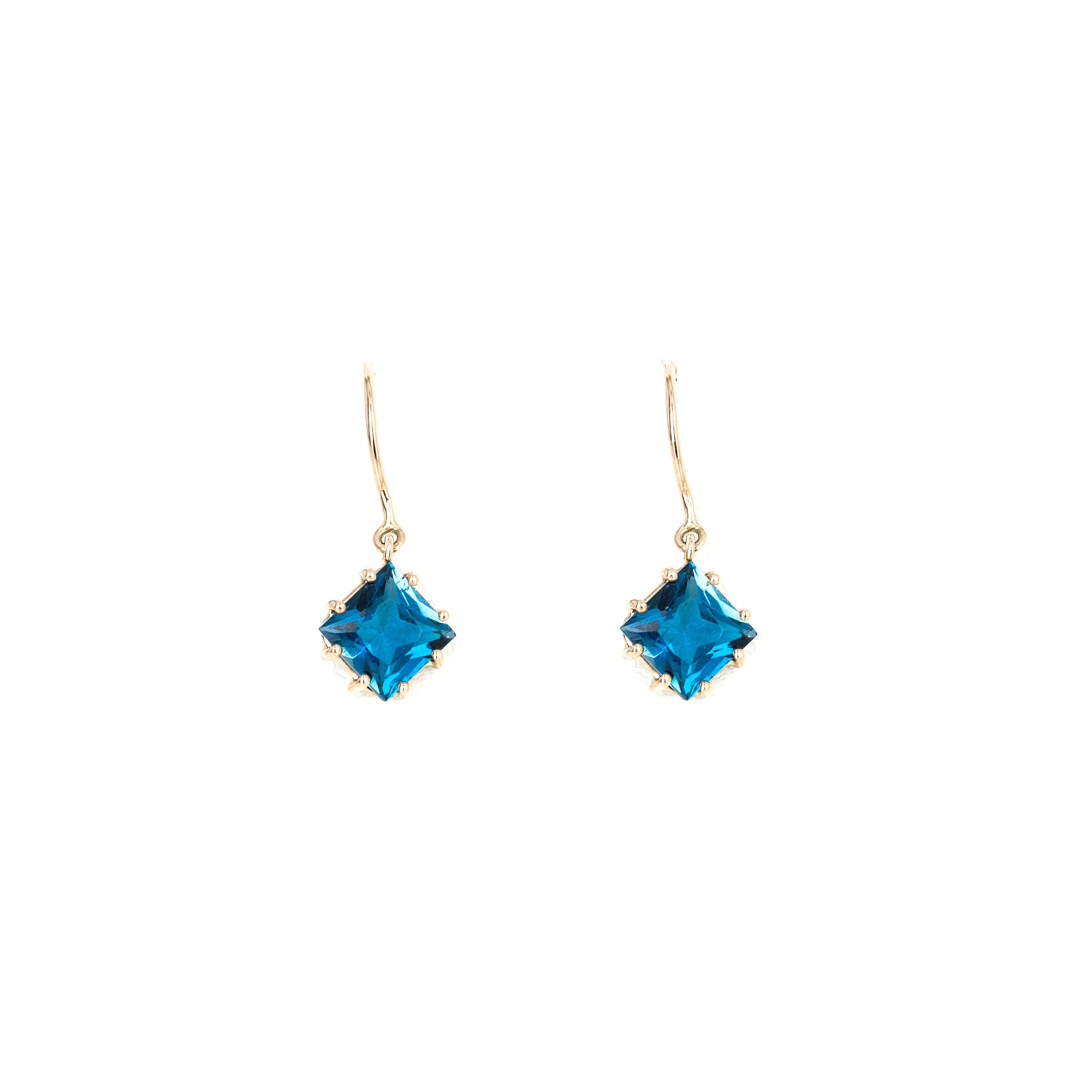 14K Yellow Gold 2.36 Carat London Blue Topaz Drop Earrings - Queen May