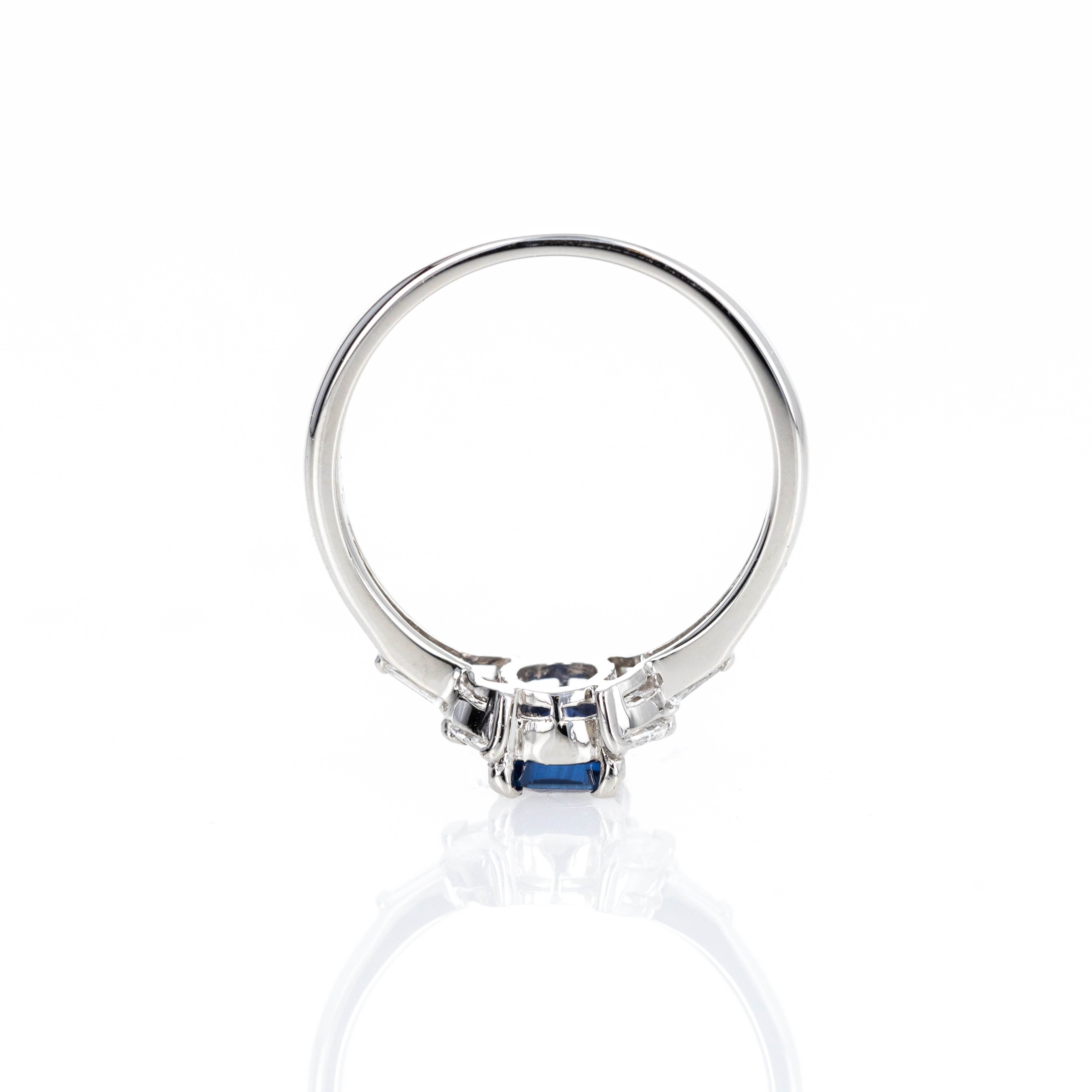 Platinum 0.76 Carat Emerald Cut Sapphire Diamond Ring - Queen May