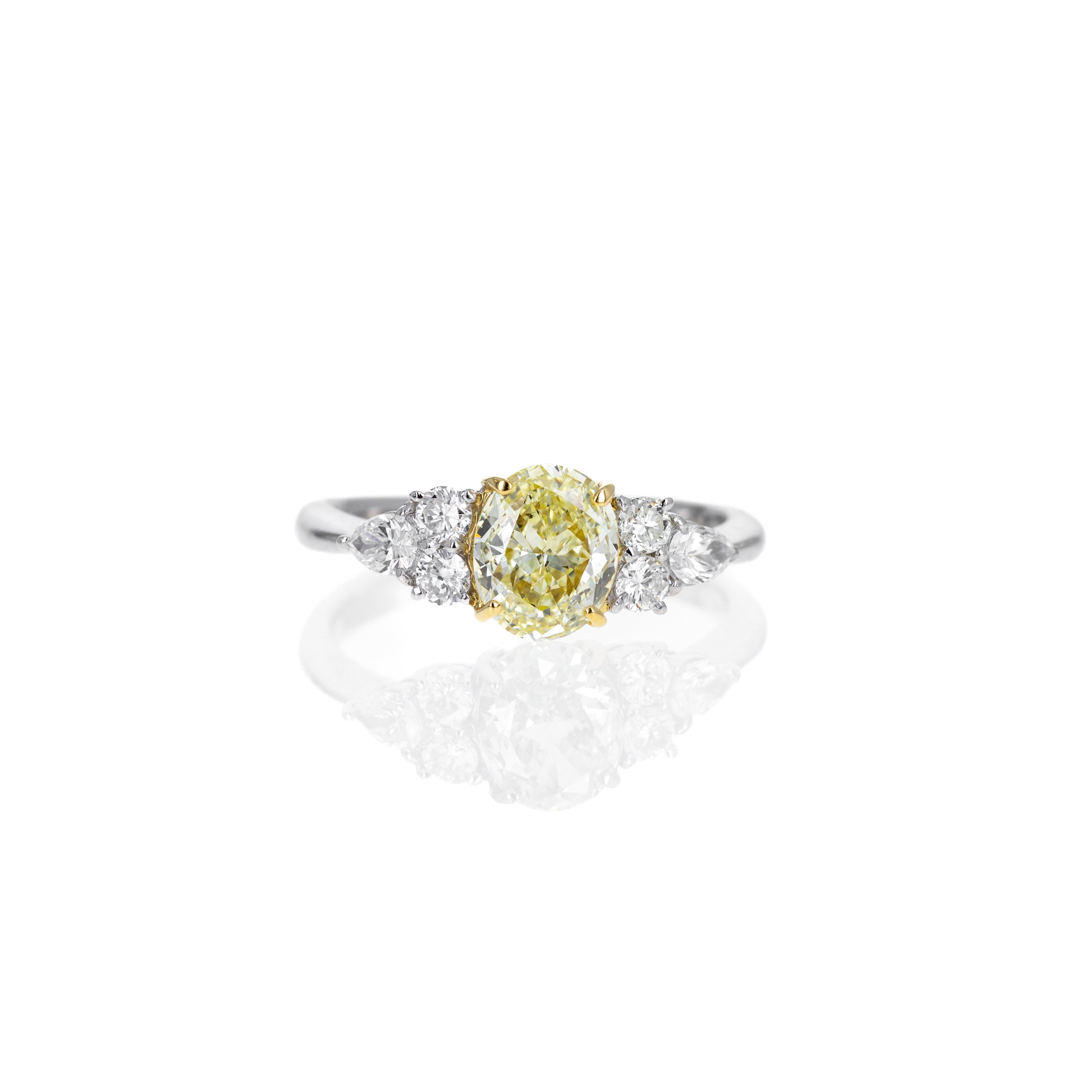 Platinum and 18K Yellow Gold 1 Carat Light Yellow Diamond Engagement Ring - Queen May