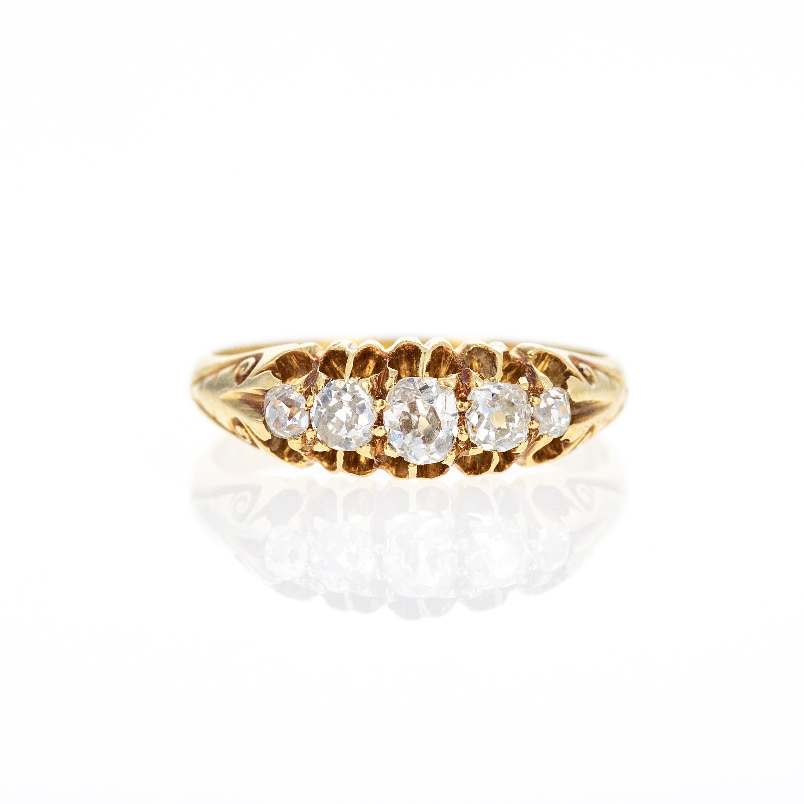 Victorian 18K Yellow Gold 0.50 Carat Old Mine Cut Diamond Five Stone Ring - Queen May