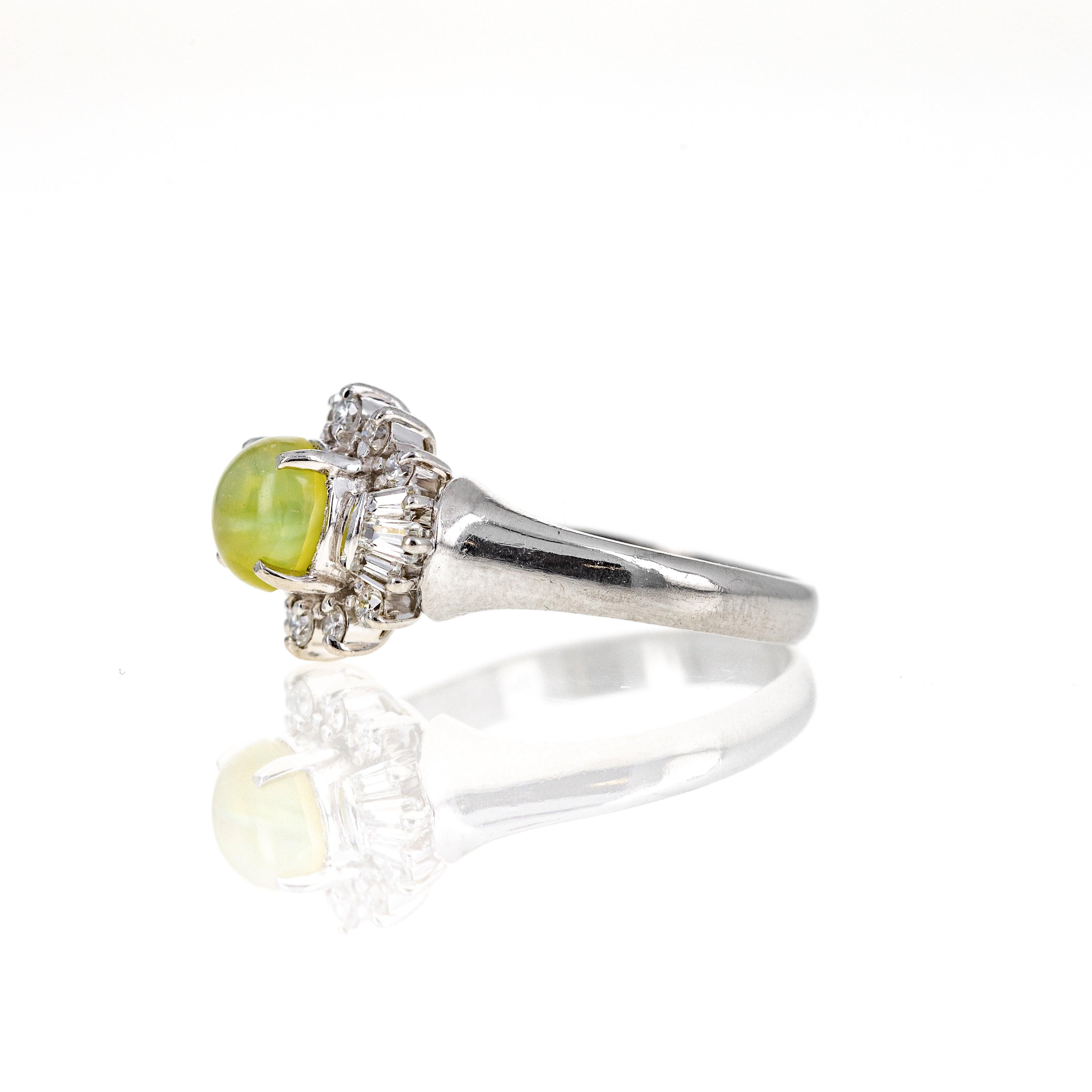 Platinum 1.57 Carat Cats Eye Chrysoberyl Diamond Halo Ring - Queen May
