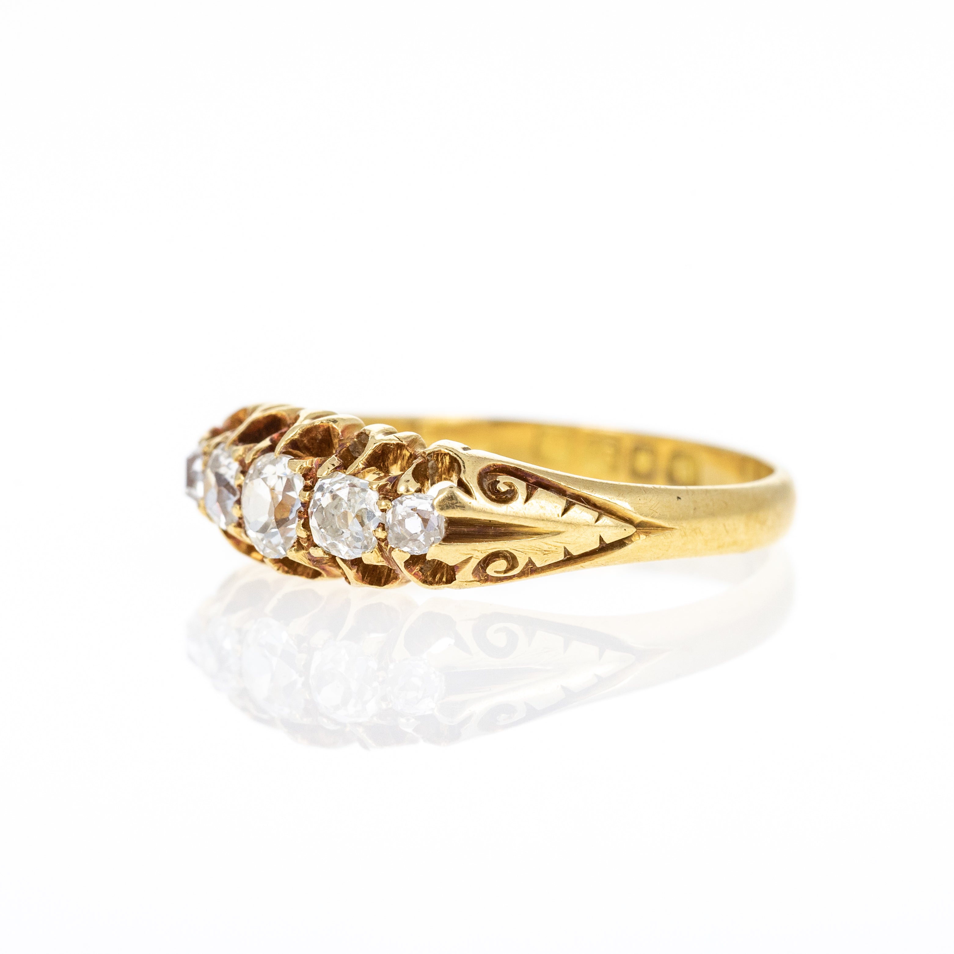 Victorian 18K Yellow Gold 0.50 Carat Old Mine Cut Diamond Five Stone Ring - Queen May