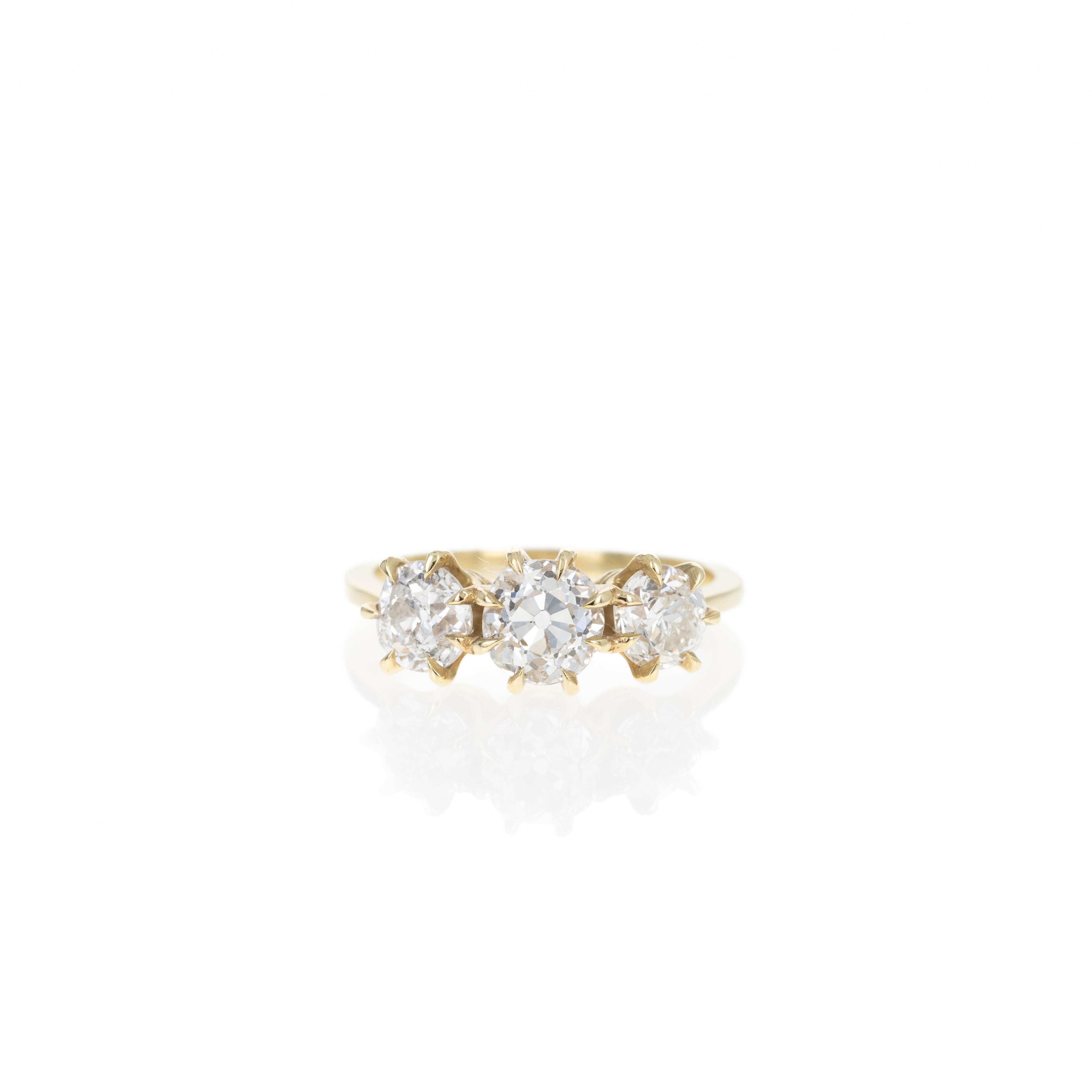 1.09 Carat Old European Diamond Three Stone Engagement Ring - Queen May