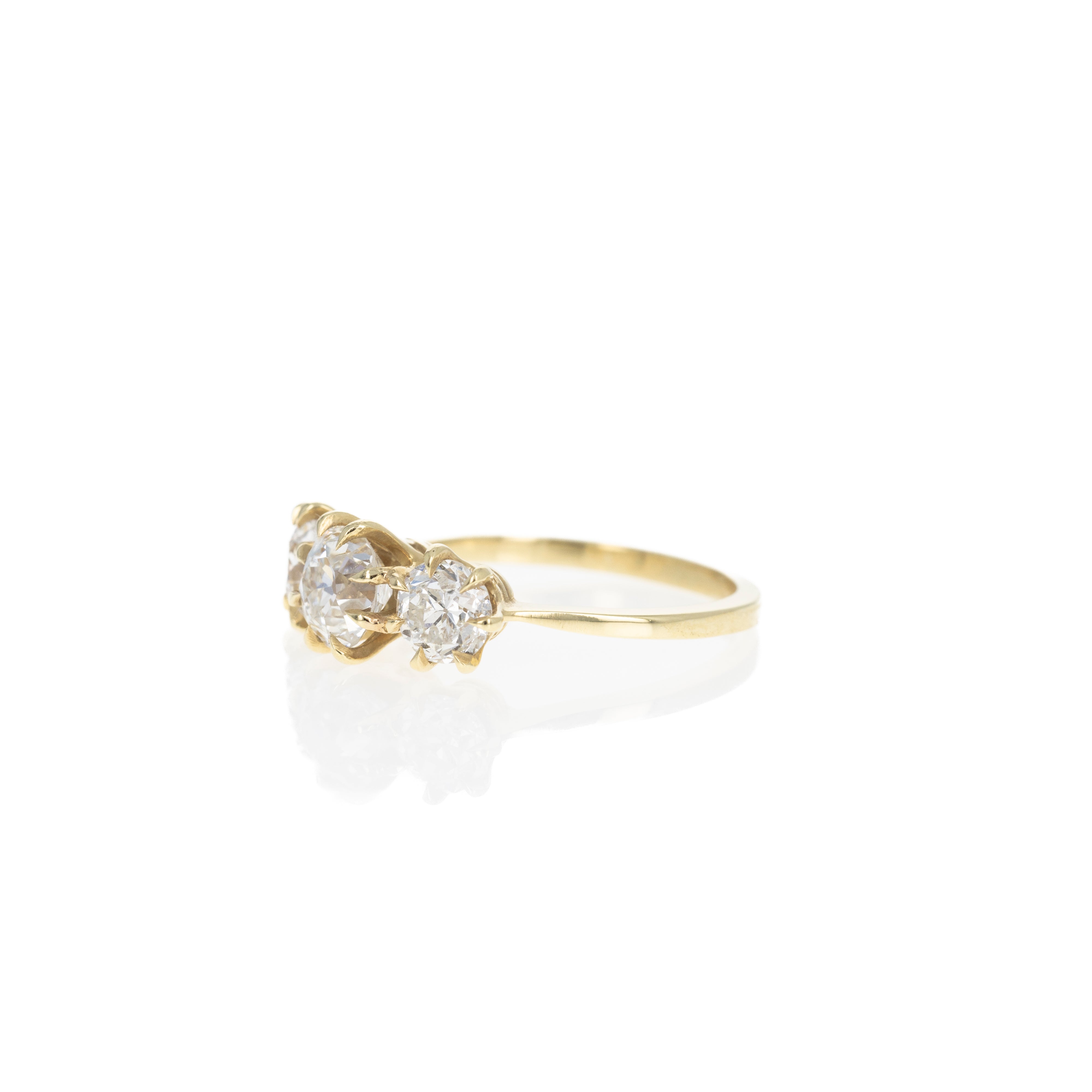 1.09 Carat Old European Diamond Three Stone Engagement Ring - Queen May