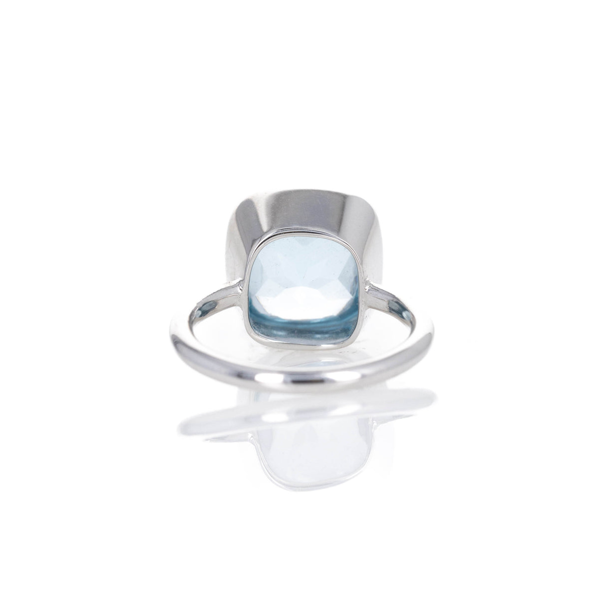18K White Gold Cabochon Blue Topaz Bezel Gumdrop Ring - Queen May
