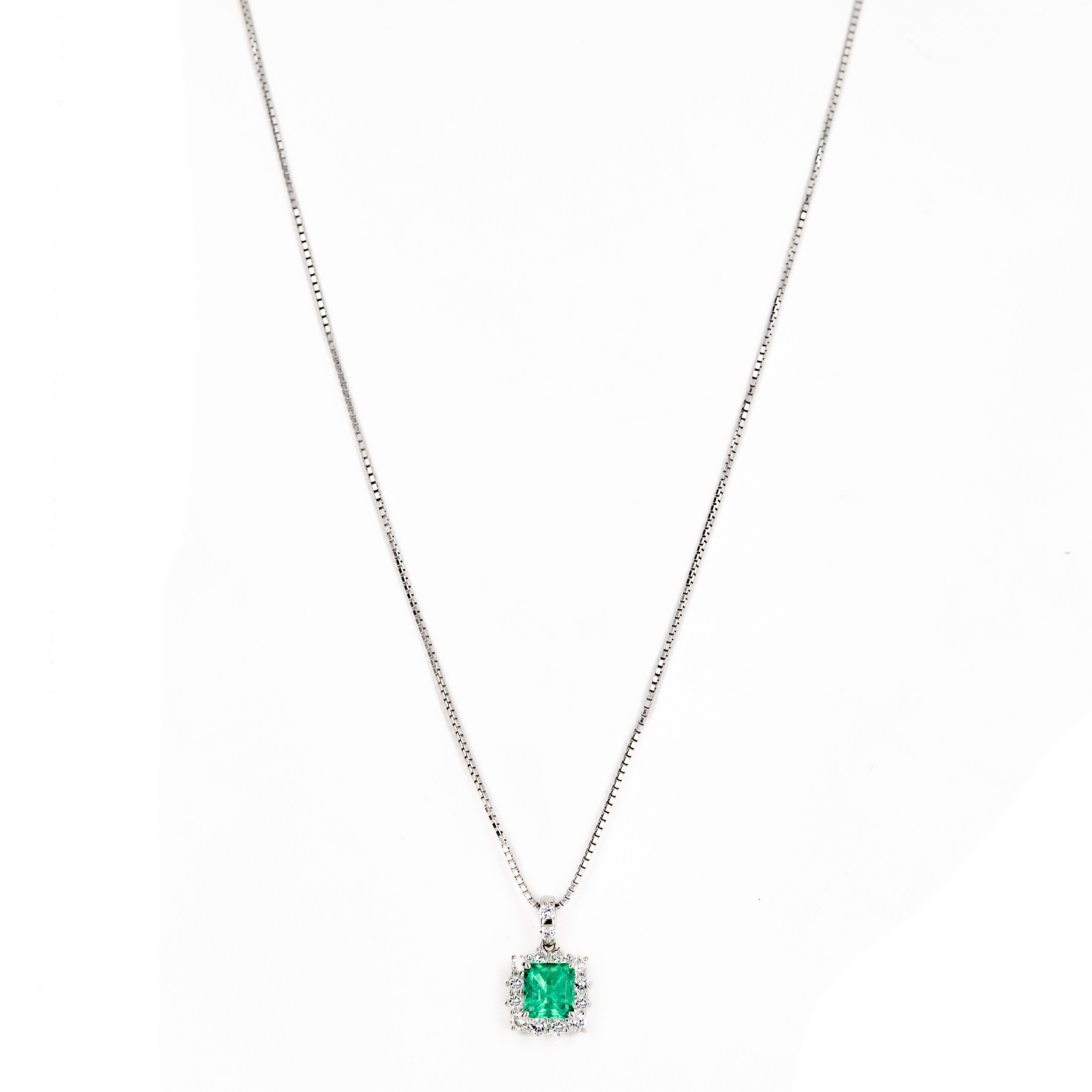 1.55 Carat Natural Emerald Diamond Halo Pendant Necklace - Queen May