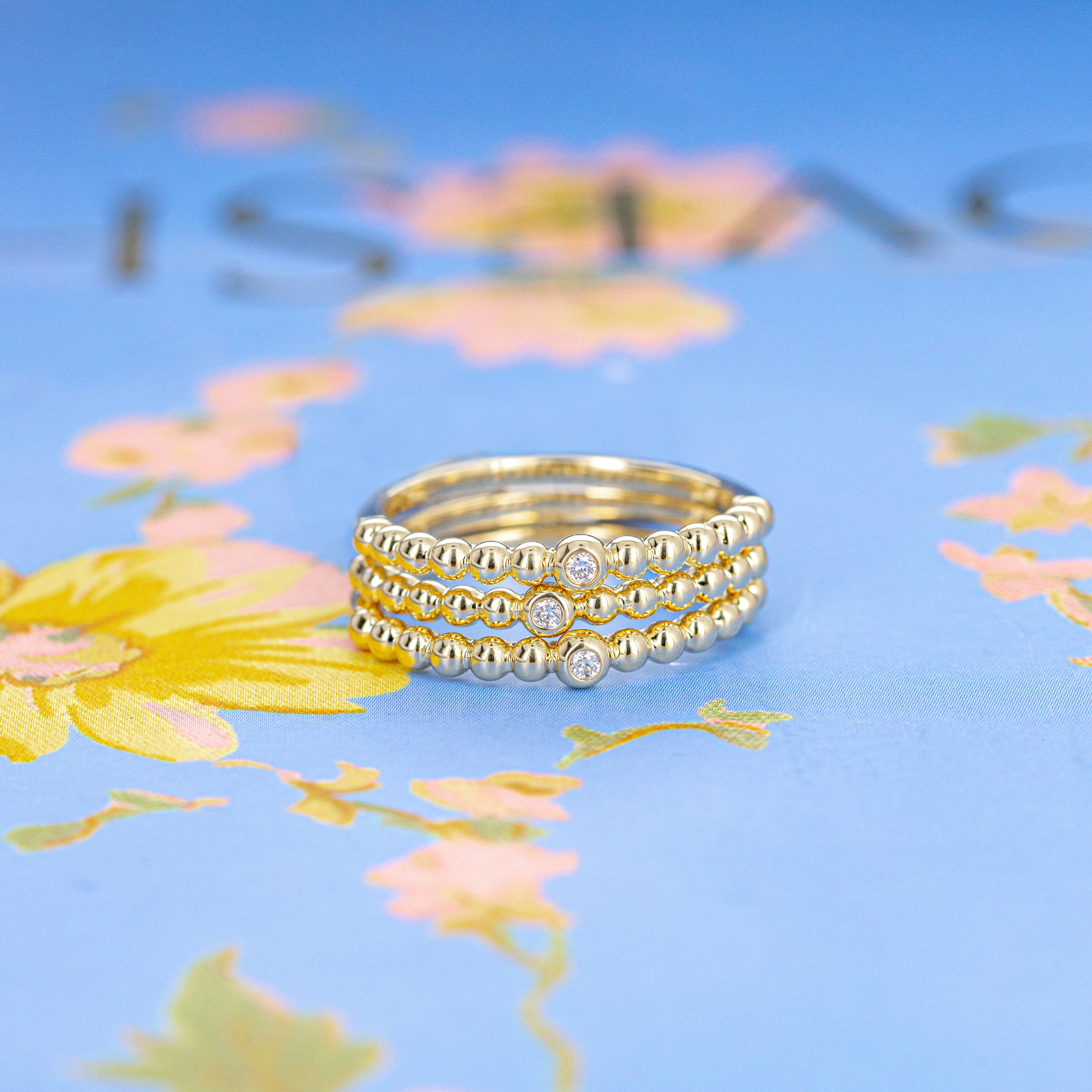 14K Gold 0.02 Carat Diamond Bead Ring - Queen May