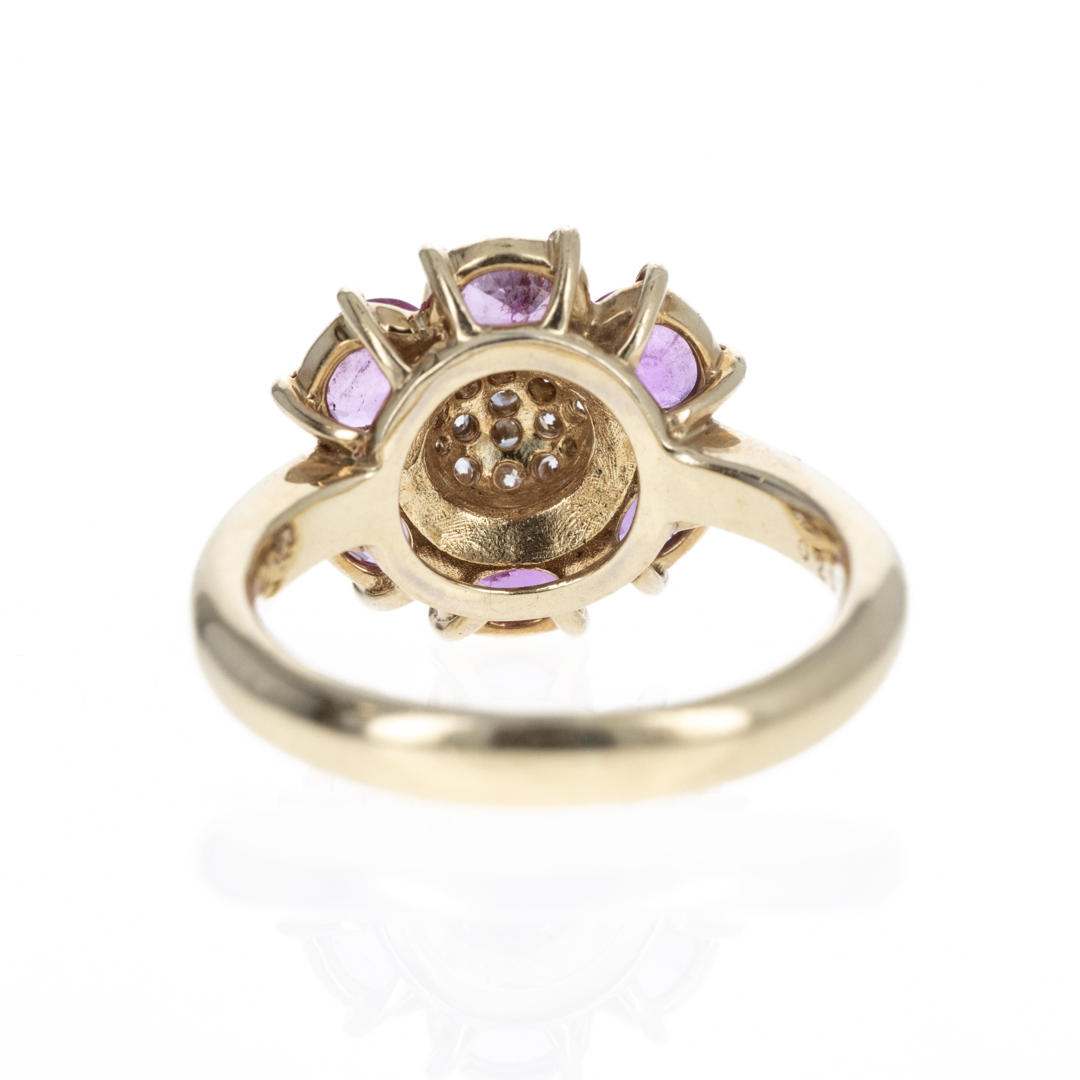 18K Yellow Gold 2.06 Carat Pink Sapphire Diamond Floral Ring - Queen May