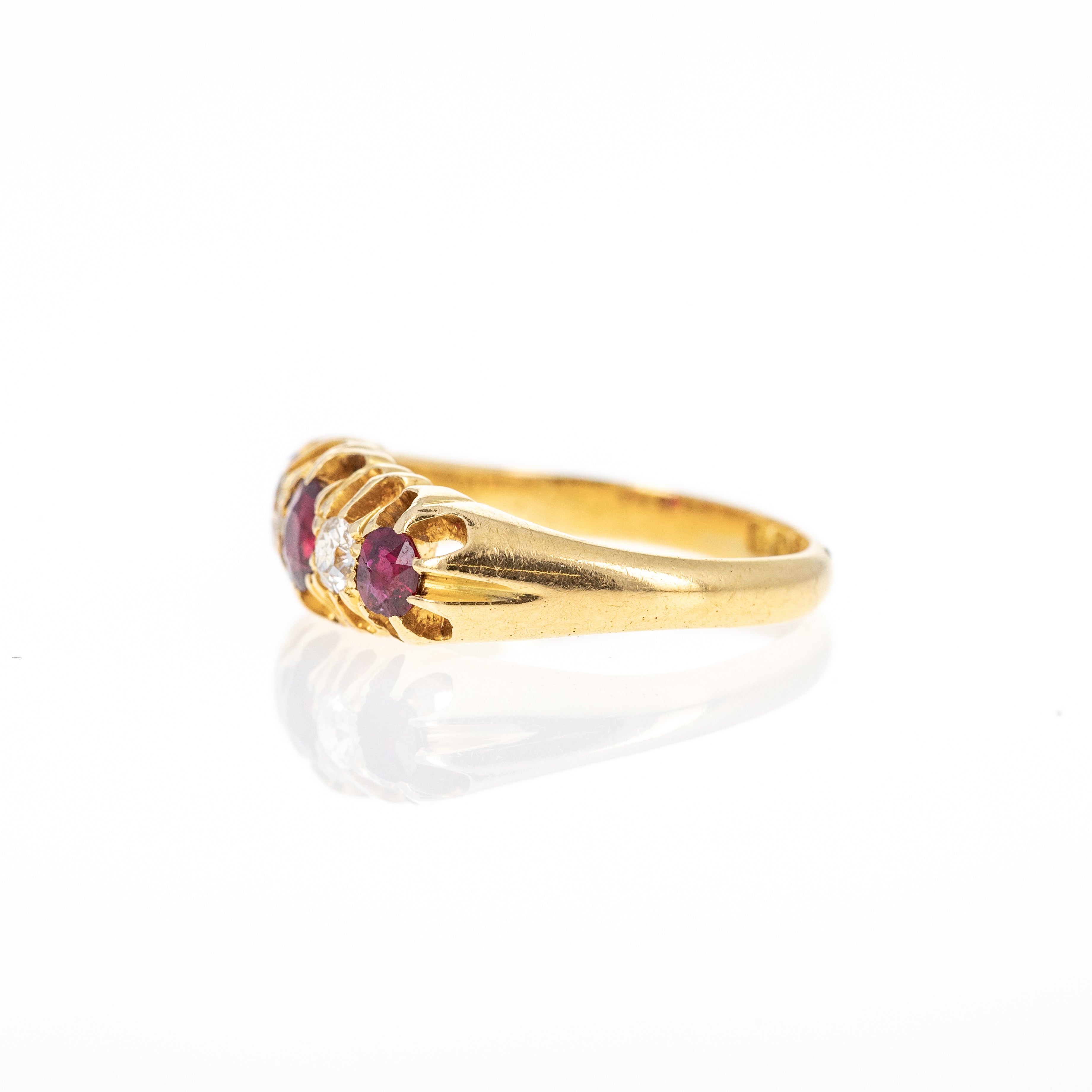 Victorian 18K Yellow Gold 0.65 Carat Ruby Diamond Five Stone Ring - Queen May