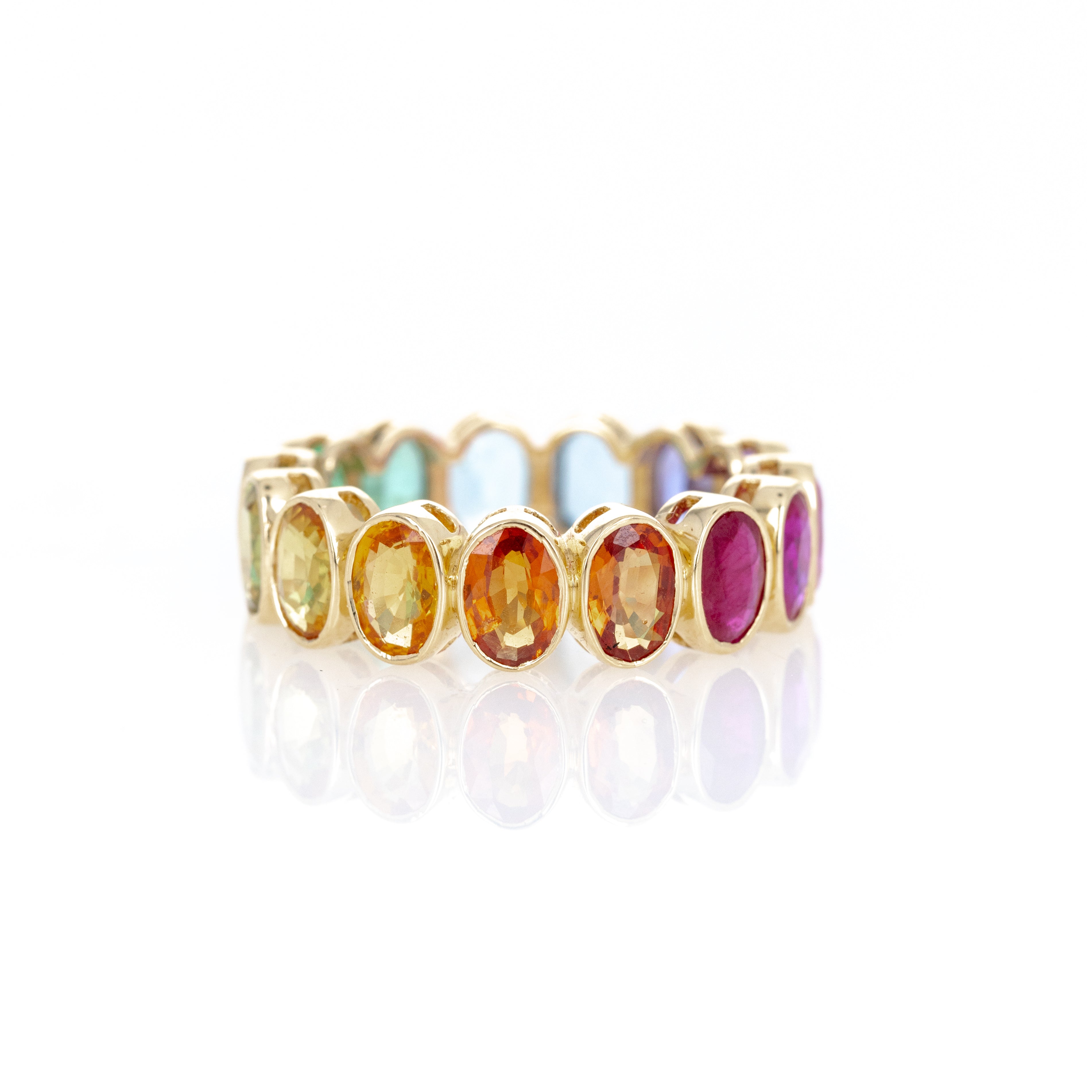 18K Yellow Gold Oval Multi-Color Gemstone Eternity Band - Queen May