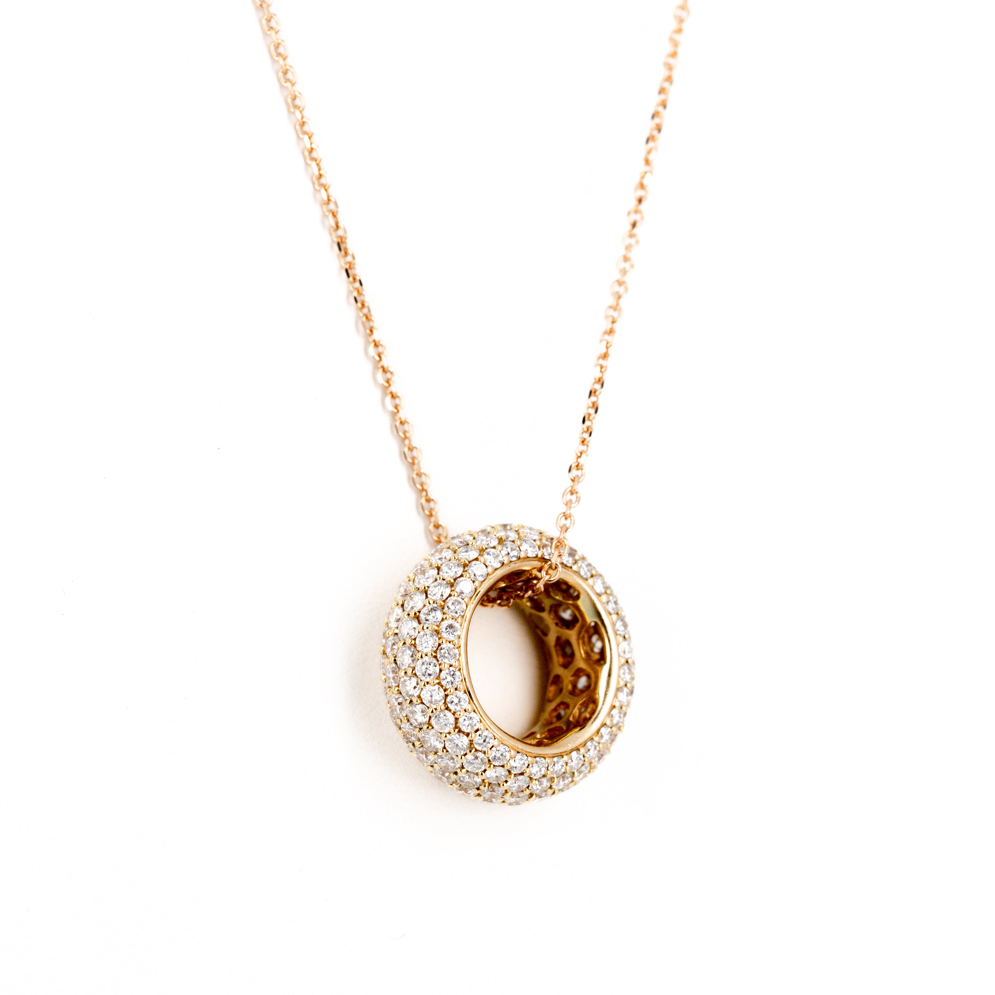 18K Rose Gold 1.5 Carat Diamond Pave Ring Pendant Necklace - Queen May