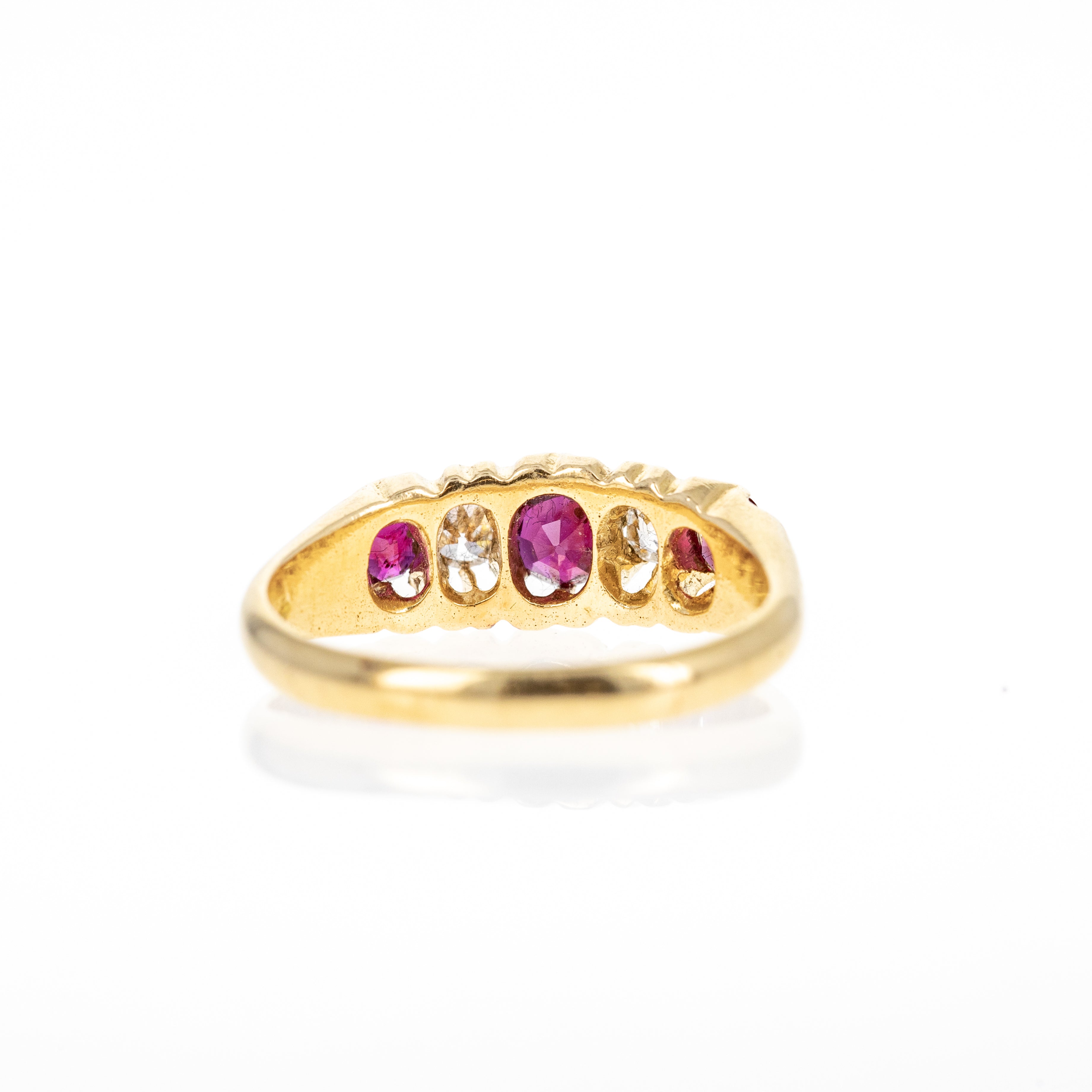 Victorian 18K Yellow Gold 0.65 Carat Ruby Diamond Five Stone Ring - Queen May