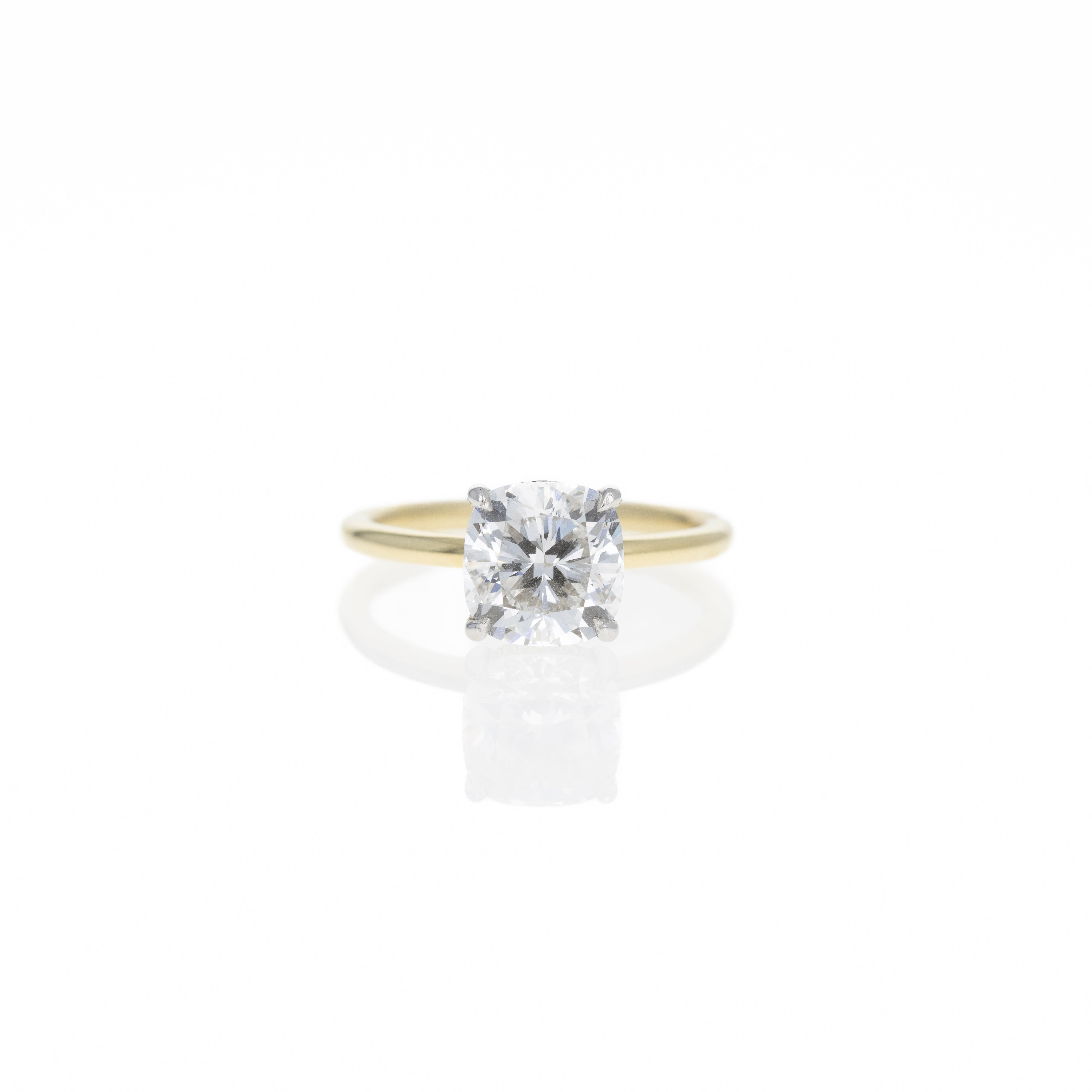 3.00 Carat Cushion Cut Diamond Hidden Halo Engagement Ring in 18K Yellow Gold & Platinum - Queen May